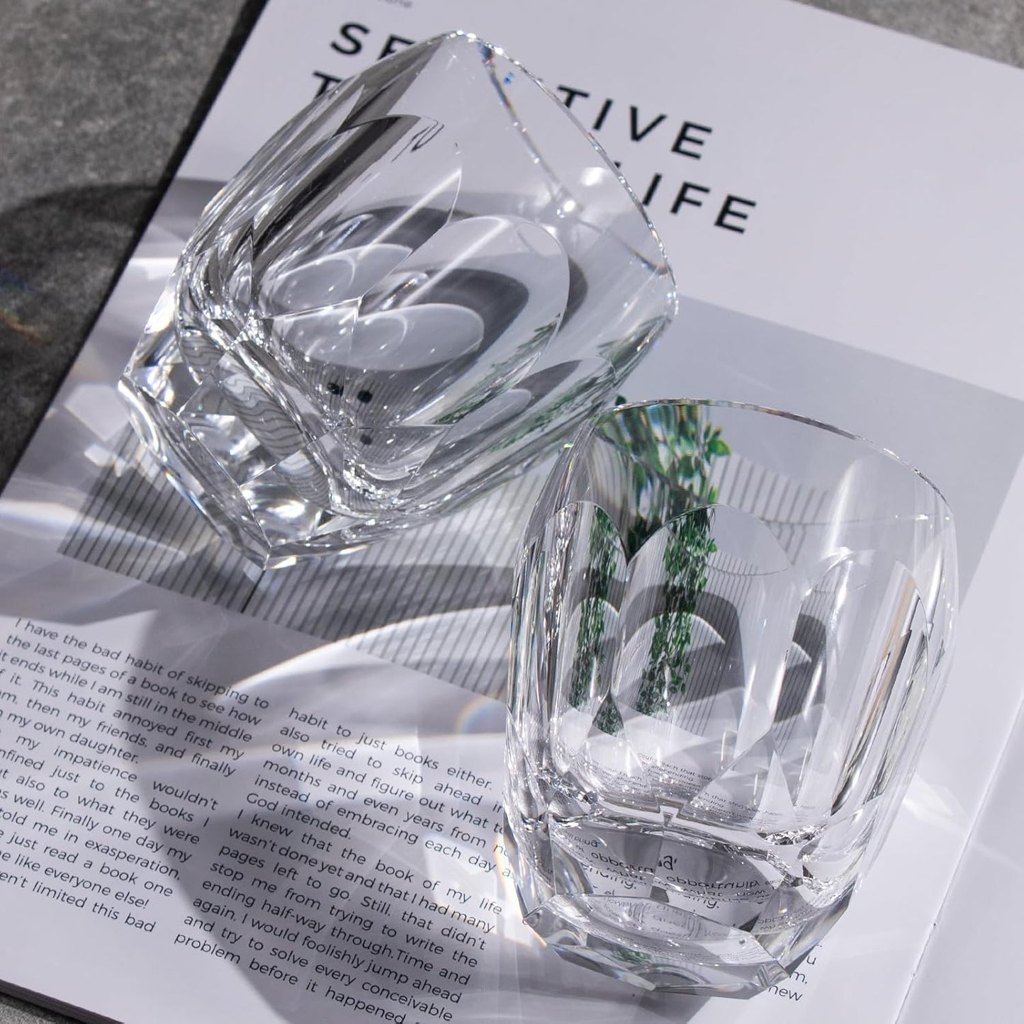 KAMMAK Crystal Whiskey Glasses Set of 2, Luxury 7.44oz Old Fashioned Glasses Stemless, Handcrafted Cocktail Glasses, Hand Blown Scotch Cup for Women, Men Gift for Bourbon Barware, Home Bar