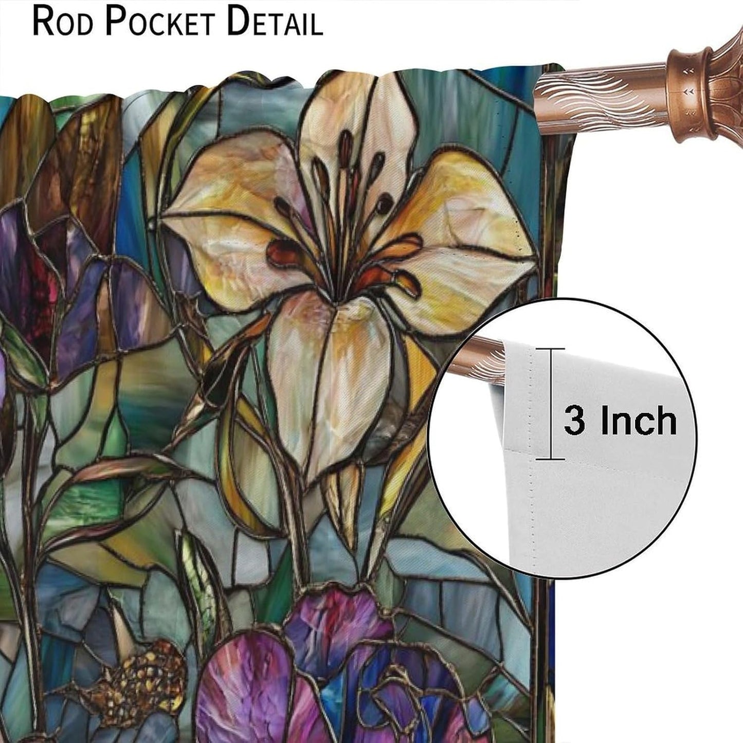 Stained Glass Curtains,Retro Colored Glass Flowers Art Home Decor Drapes for Bedroom Living Room Kitchen Window Treatment 2 Panels Set Total Size 42" W X 45" L Inch