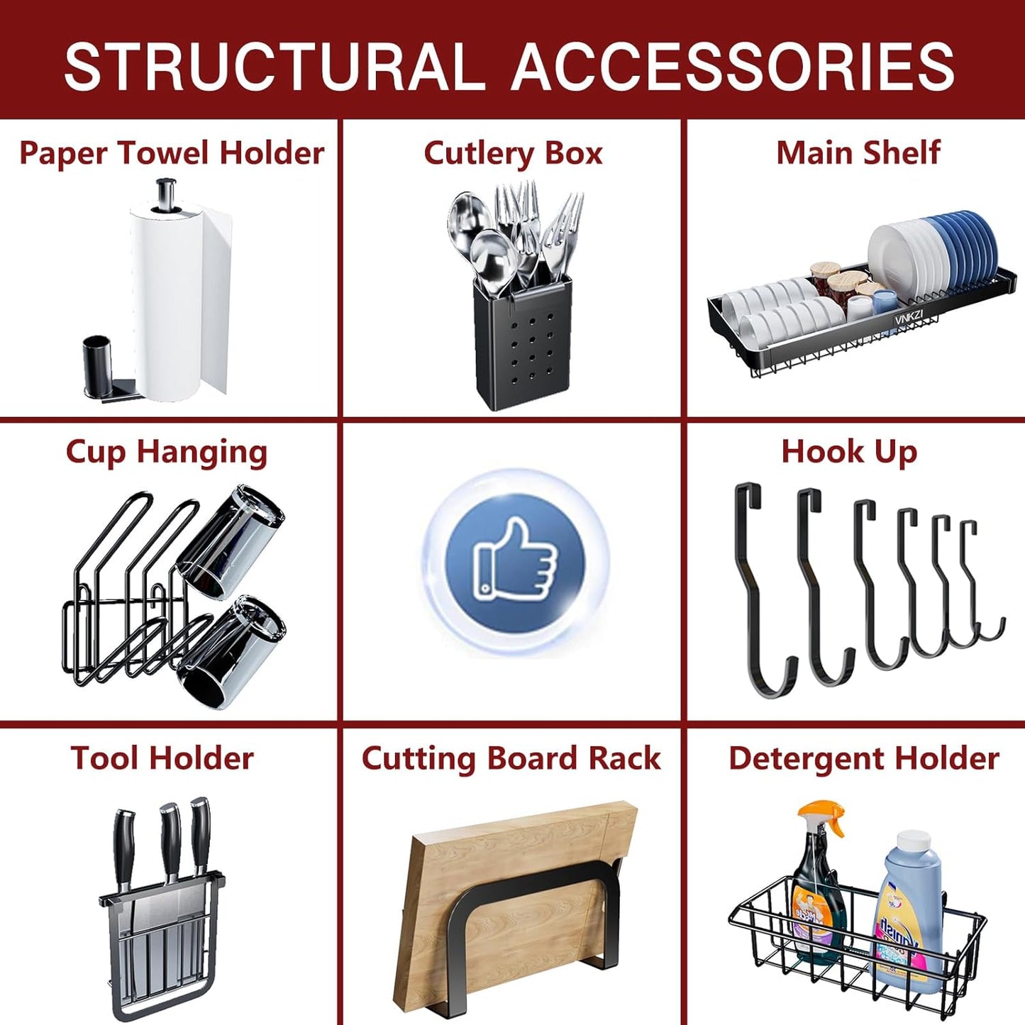 VNKZI Over Sink Dish Drying Rack, 2 Tier Stainless Steel Storage Adjustable Length (25.98'' to 36.61'') Kitchen Rack, Multifunctional Expandable Counter Organizer, Space Saver Dish Rack