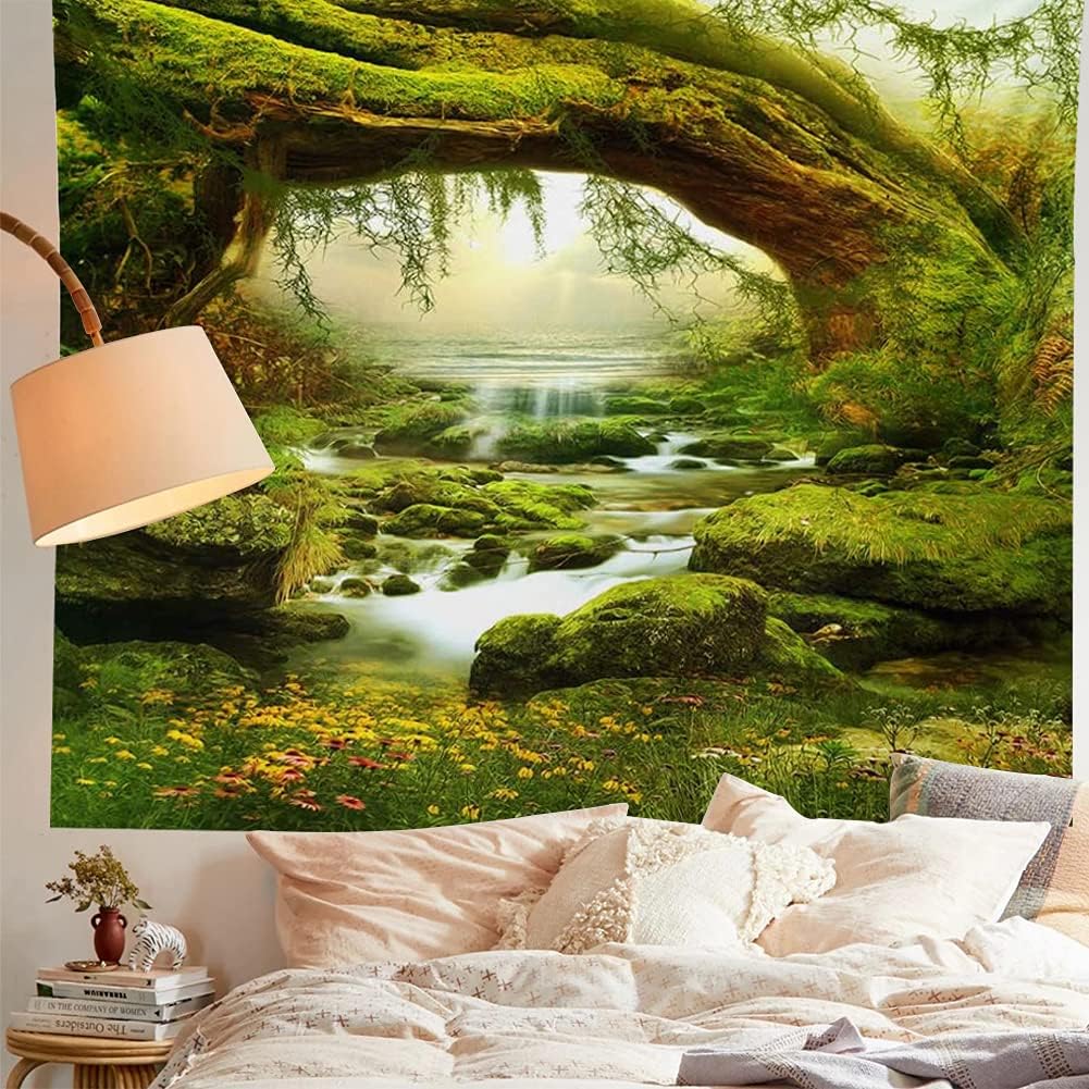 Llamazing Forest Landscape Home Decor - Living Room & Bedroom Magic Tapestry (Sunlight&Creek, 60''L51''W)