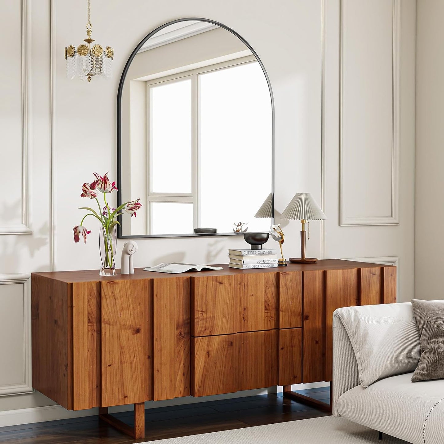 BEAUTYPEAK 32"x42" Arch Bathroom Mirror, Wall Mounted Vanity Metal Frame Mirror for Bedroom, Entryway, Living Room, Black