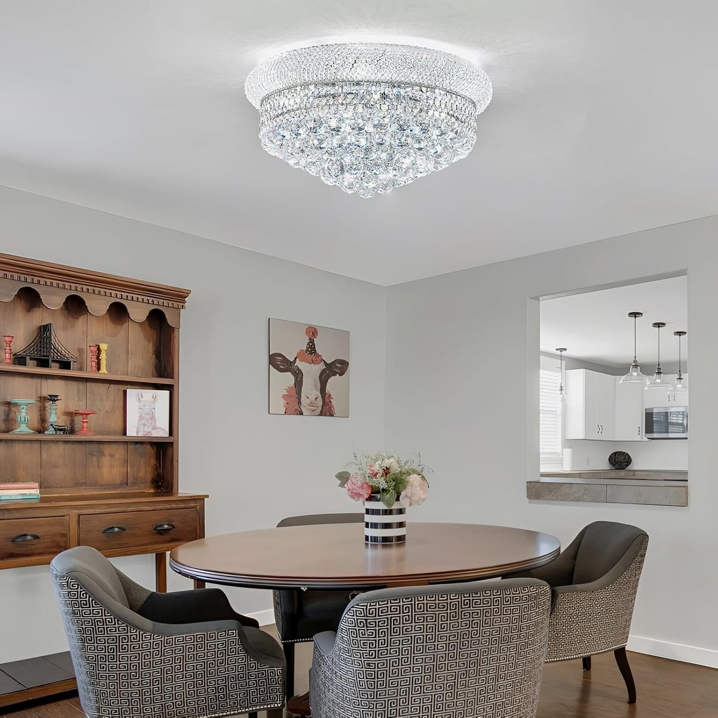 9-Light Crystal Flush Mount Chandelier Ceiling Light Fixture for Living Room Dining Room Bedroom Foyer Entryway Hallway Closet Bathroom (Chrome D22)