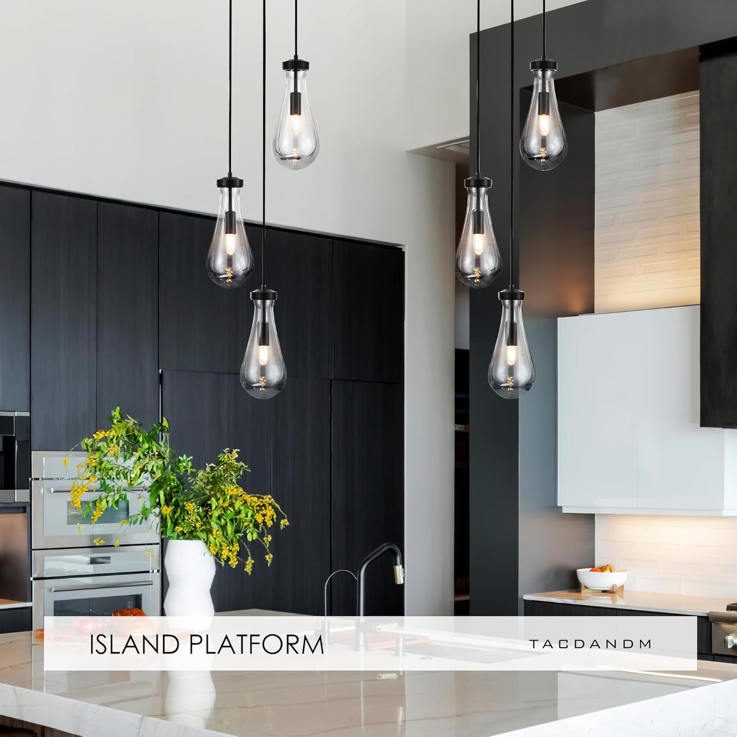 3-Light Raindrop Pendant Light Fixtures, Black Glass Pendant Lighting, Teardrops Modern Hanging Light for Entryway Foyer Kitchen Island Dining Living Room Hallway