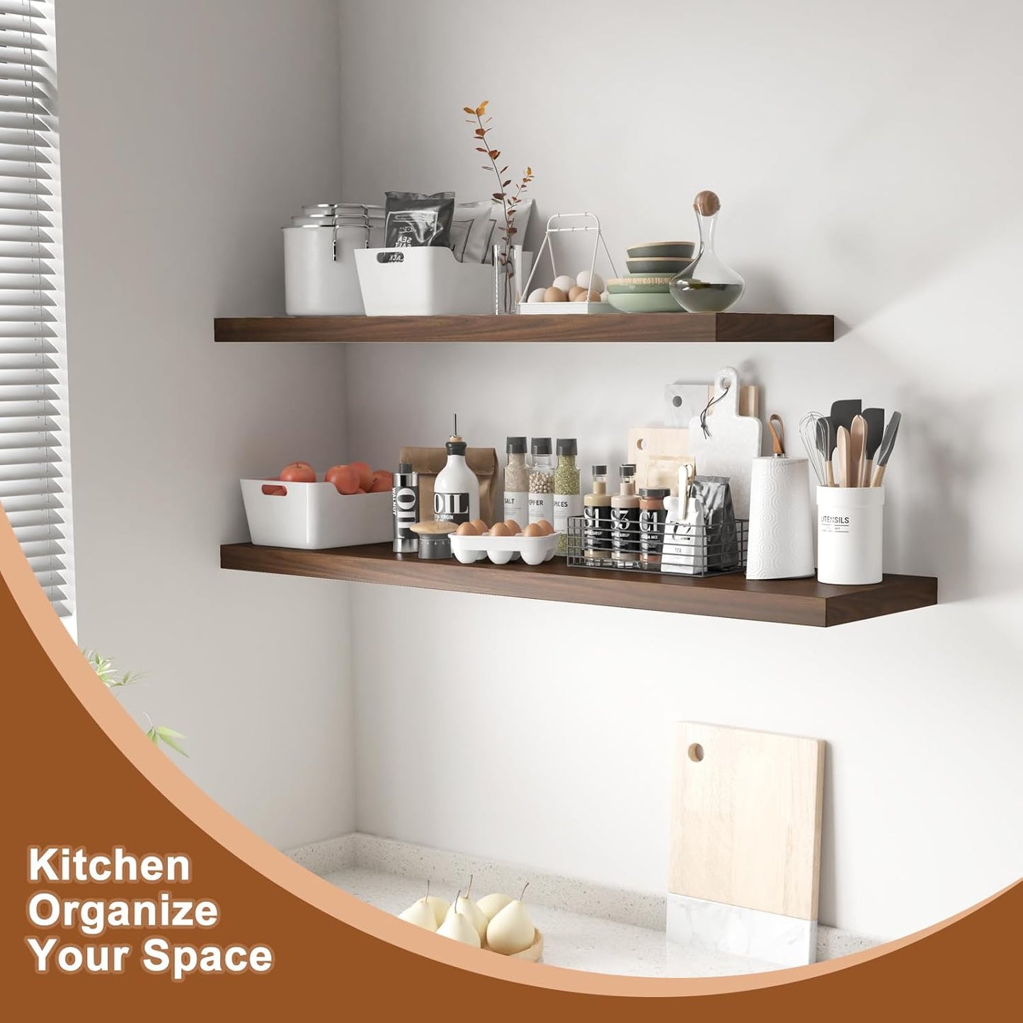 12 Inch Deep Floating Shelves for Wall 1 Pack Floating Shelves Large Storage Space Wall Mount Shelf for Living Room Kitchen Bathroom 24" W x 12" D x 1.2" H Walnut