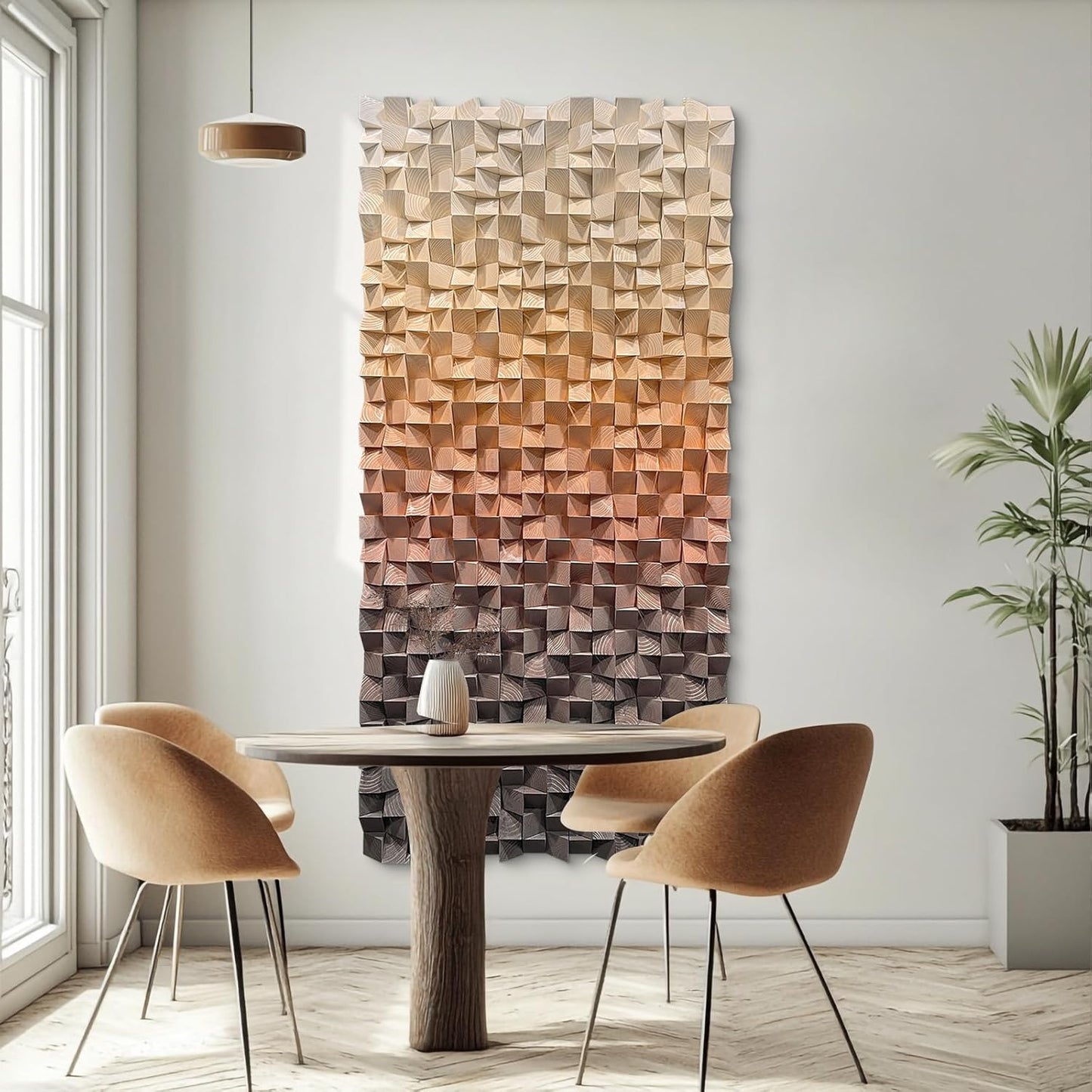 LIUZEYUE - 3D wooden block painting gradient coffee white art background wall wooden block abstract geometric wall decoration living room/bedroom/office modern minimalist style decoration 23.6 "x47.2