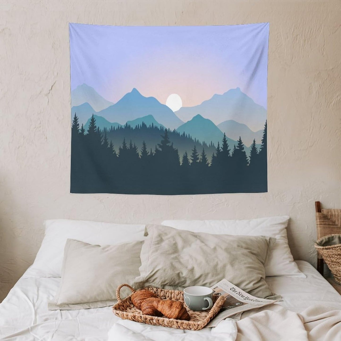 HZOHNAGO Mountain Tapestry Forest Mountain Sunrise Pattern Printed Wall Tapestry Wall Hanging for Bedroom Living Room Dorm 60" W x 50" H
