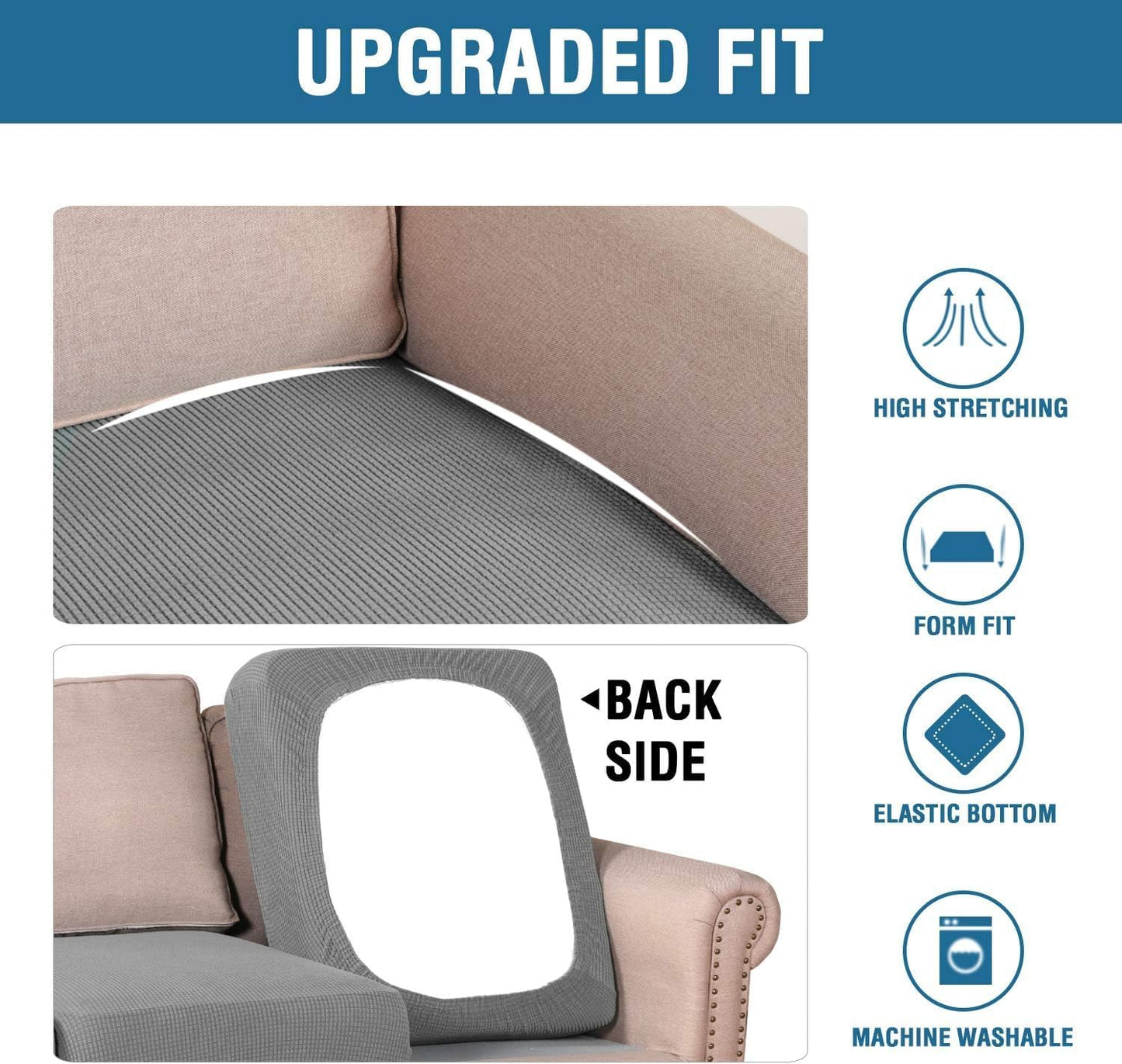 H.VERSAILTEX Super Stretch Individual Seat Sofa Covers Couch Slipcover Sets Thick Jacquard Textured Twill Fabric (2 Piece Medium Cushion Covers, Dove)