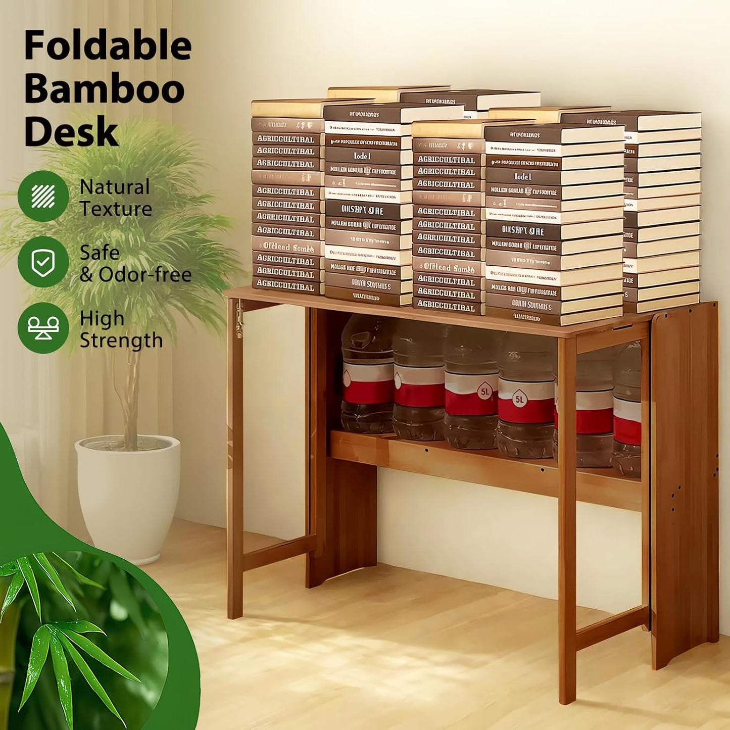 31.5" Bamboo Folding Desk,Space-Saving Computer Desk for Small Spaces, Foldable Study Table for Bedroom, Home Office, Dorm, Apartment(Brown