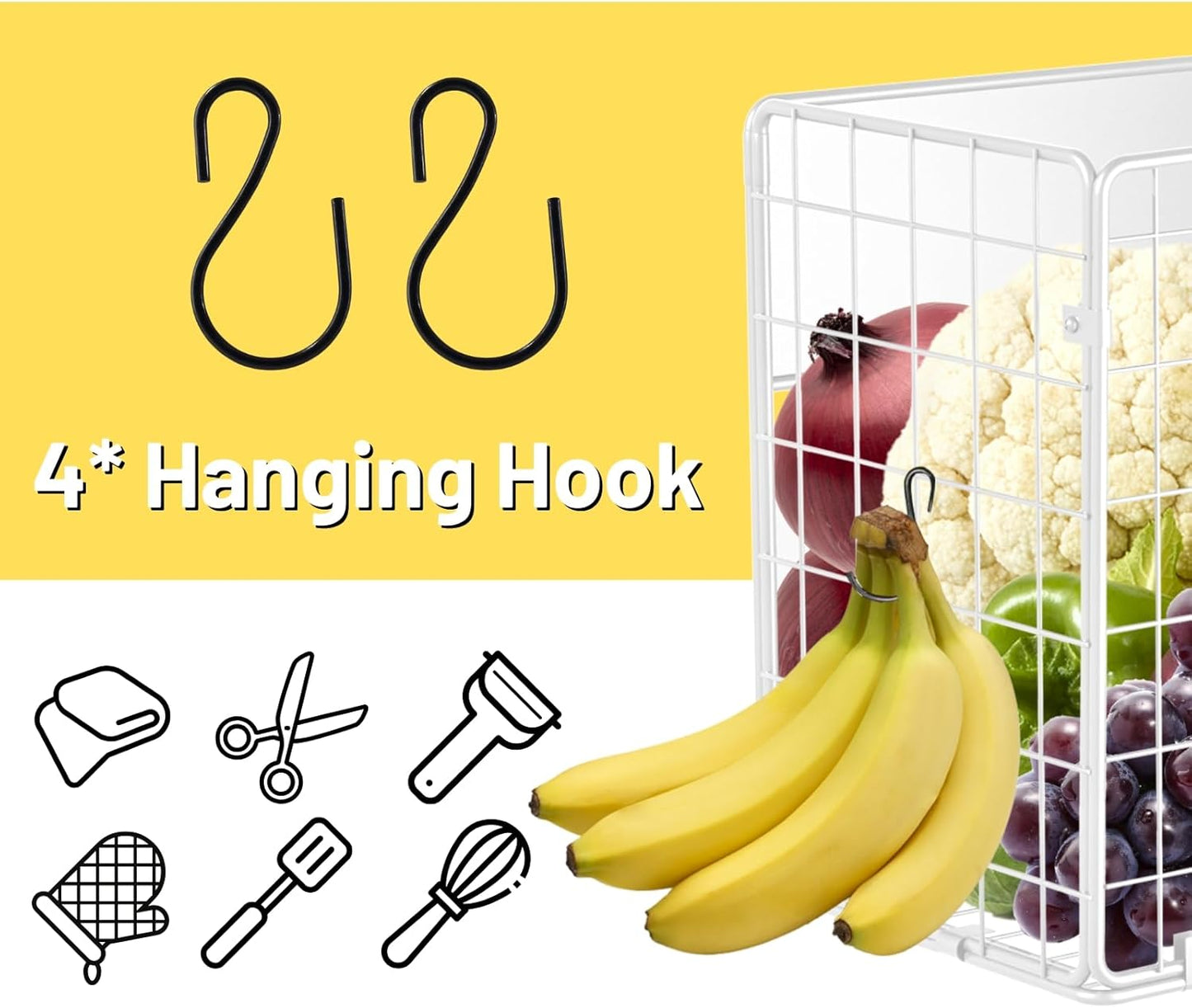 Magnetic Shelf for Fridge, Fruit Potato & Onion Storage Bins, Pantry Organizers & Storage, Large Container Magnetic Basket for Refrigerator, Kitchen Counter,Cabinet Magnetic Fridge Organizer White (2)