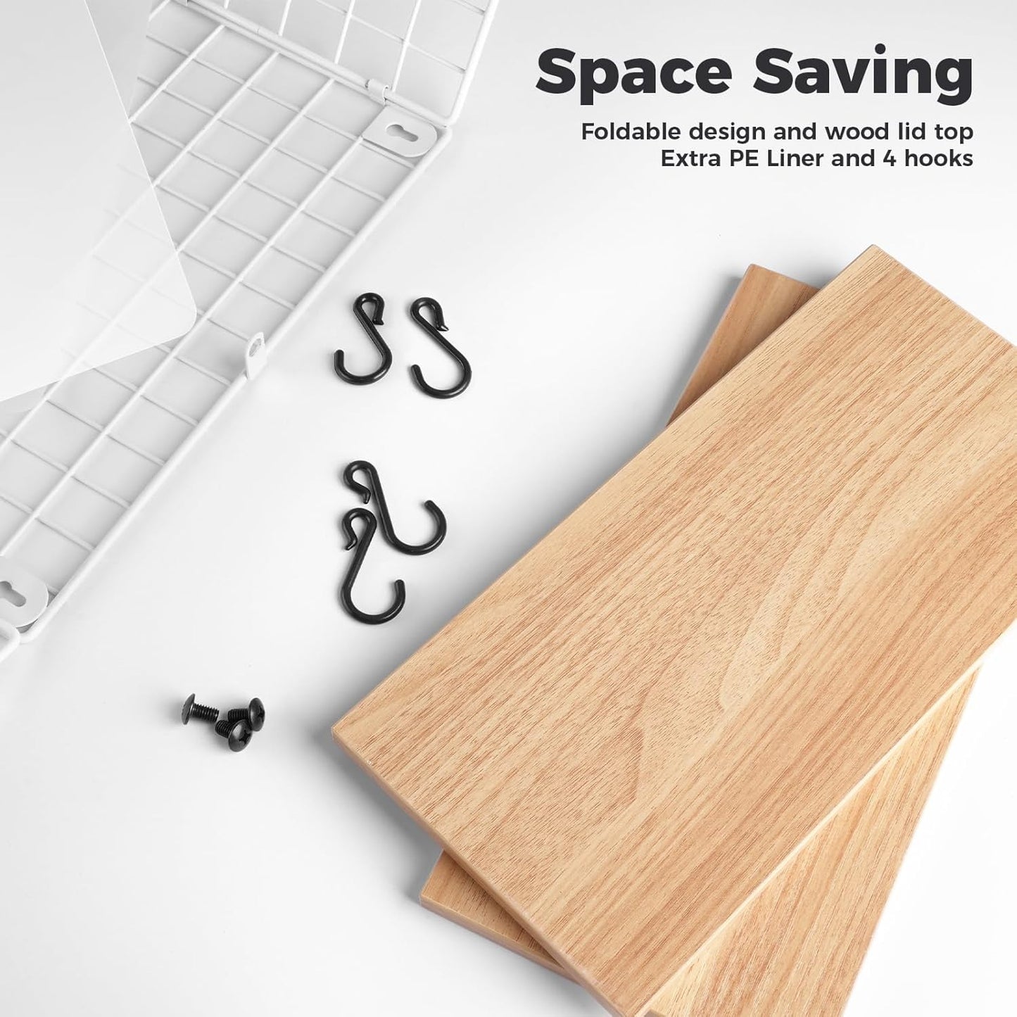 White Fruit Bowl, 2-Tier Fruit Basket for Kitchen Counter, Stackable Wall Mounted Veggie Storage, Snack Organizer, Potato and Onion Storage Basket, Hanging Pantry Organizer with Wood Lid, 2 Set