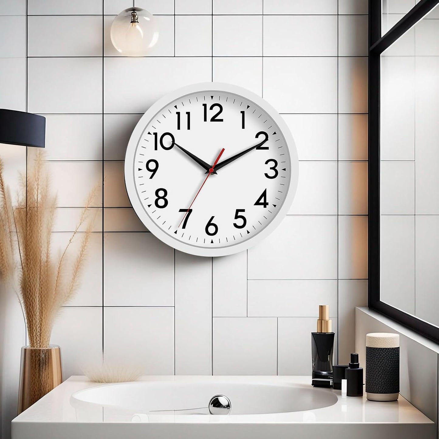 Wall Clock Modern Battery Operated 10 Inch Simpel Silent Non Ticking Analog Decorative for Kitchen Bathroom Bedroom Office Living Room School Classroom(White)