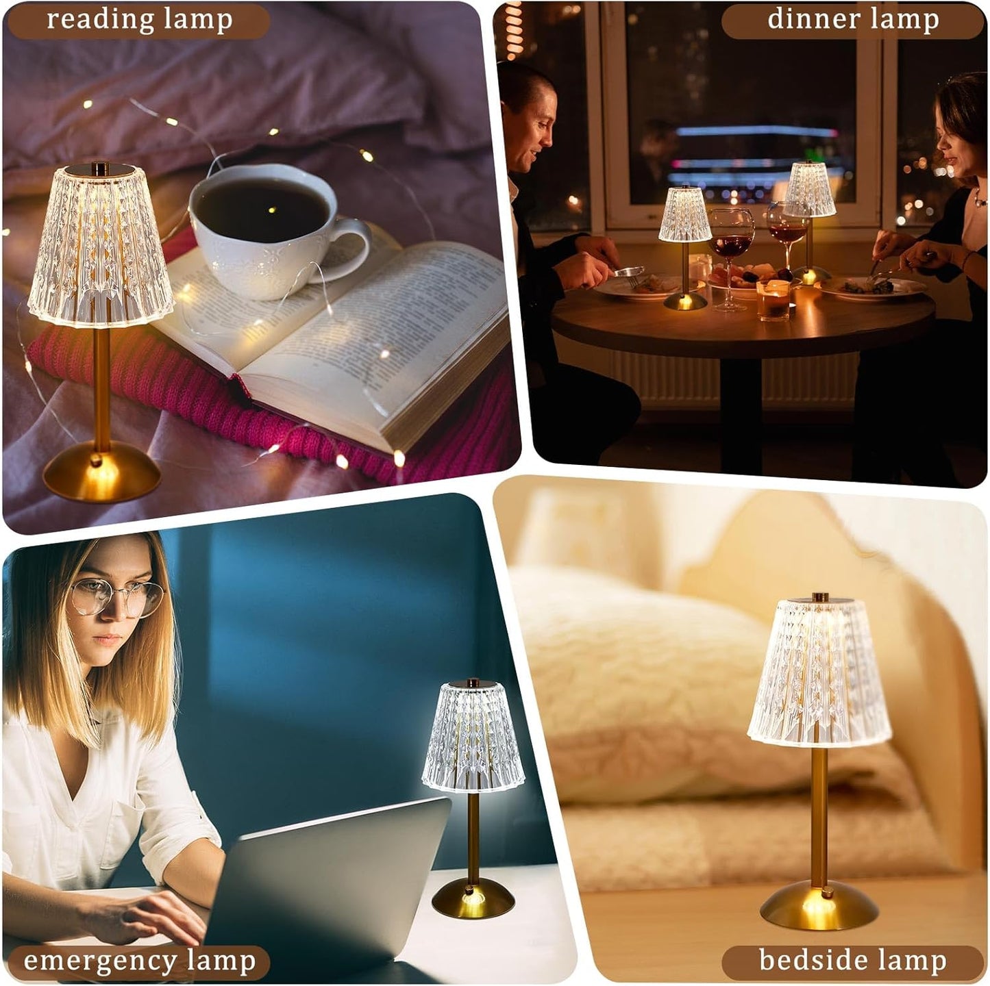 Liliful 6 Pcs LED Portable Cordless Table Lamp Touch Battery Operated Rechargeable Desk Lamp 3 Color Dimmable for Bedroom Living Room Dining (Classic Style,Gold)
