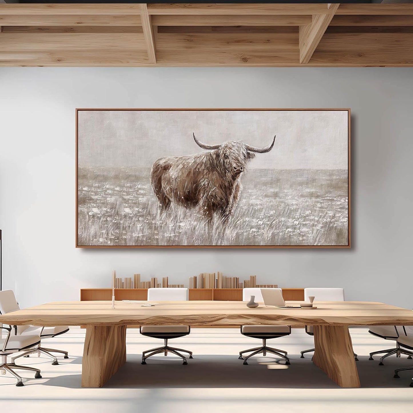 Farmhouse Highland Cow Wall Decor on Canvas with Framed Large Landscape Brown Artwork for Bedroom Living Room Office Decor 29x58 Inch