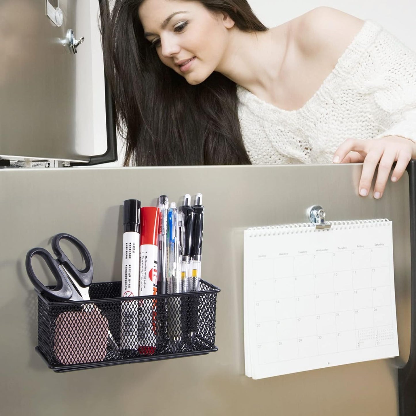 dedoot Magnetic Pencil Holder, Black Mesh Pen Organizer Strong Magnetic Storage Basket Organizes Pens, Pencils, Markers for Whiteboard, Locker, Fridge, Cubicle Desk, Offices 6.3x2.3x2.6inch