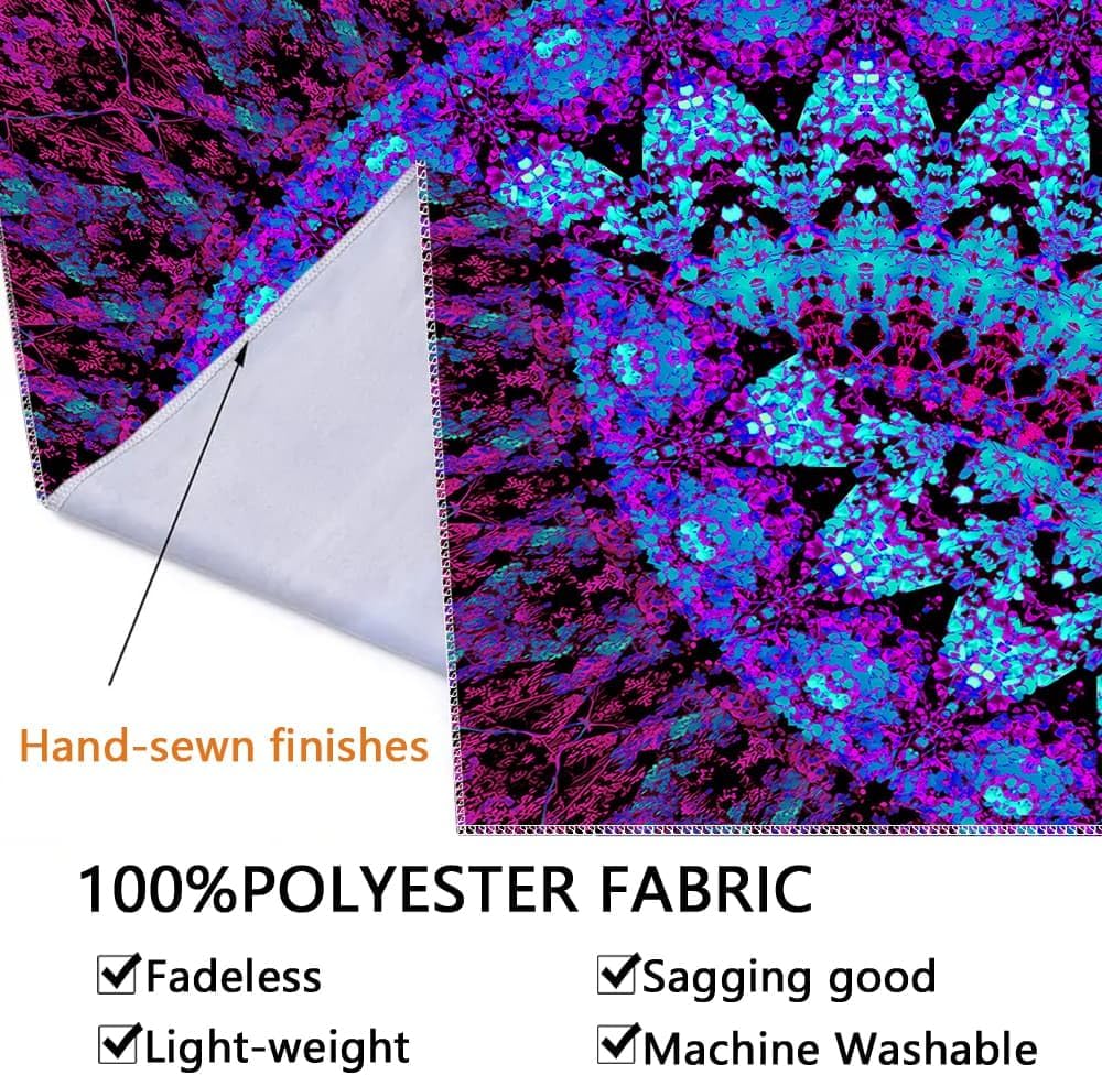 Blacklight Mandala Boho Tapestry, Black Light Bohemian Hippie Poster for Adults and Teens, UV Reactive Aesthetic Wall Art Decor for Bedroom (60 x 50 Inches)