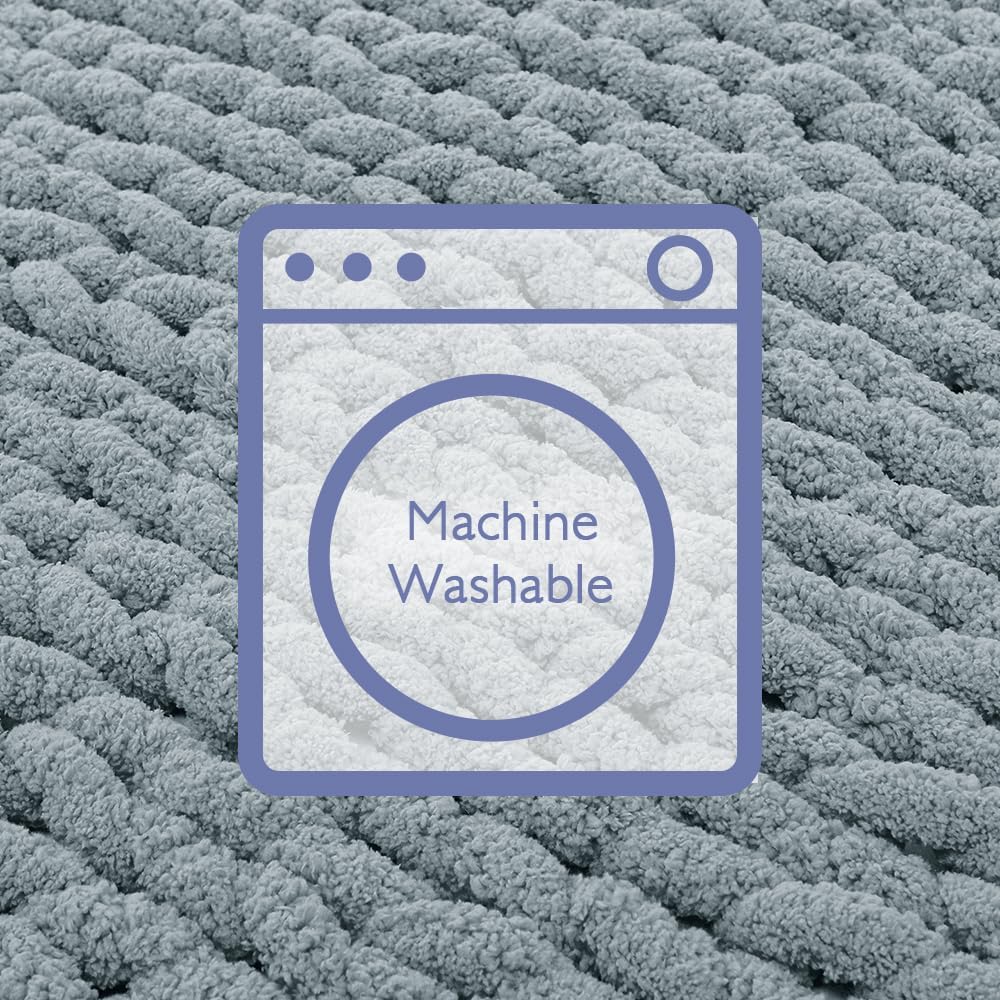 Bigacogo Chunky Knit Throw Blanket for Couch, 40x80 inches, 100% Hand Knitted with Thick Jumbo Chenille Yarn, Cozy Soft Large Rope Knot Cable Crochet Blankets for Sofa Bed Living Room, Dusty Blue