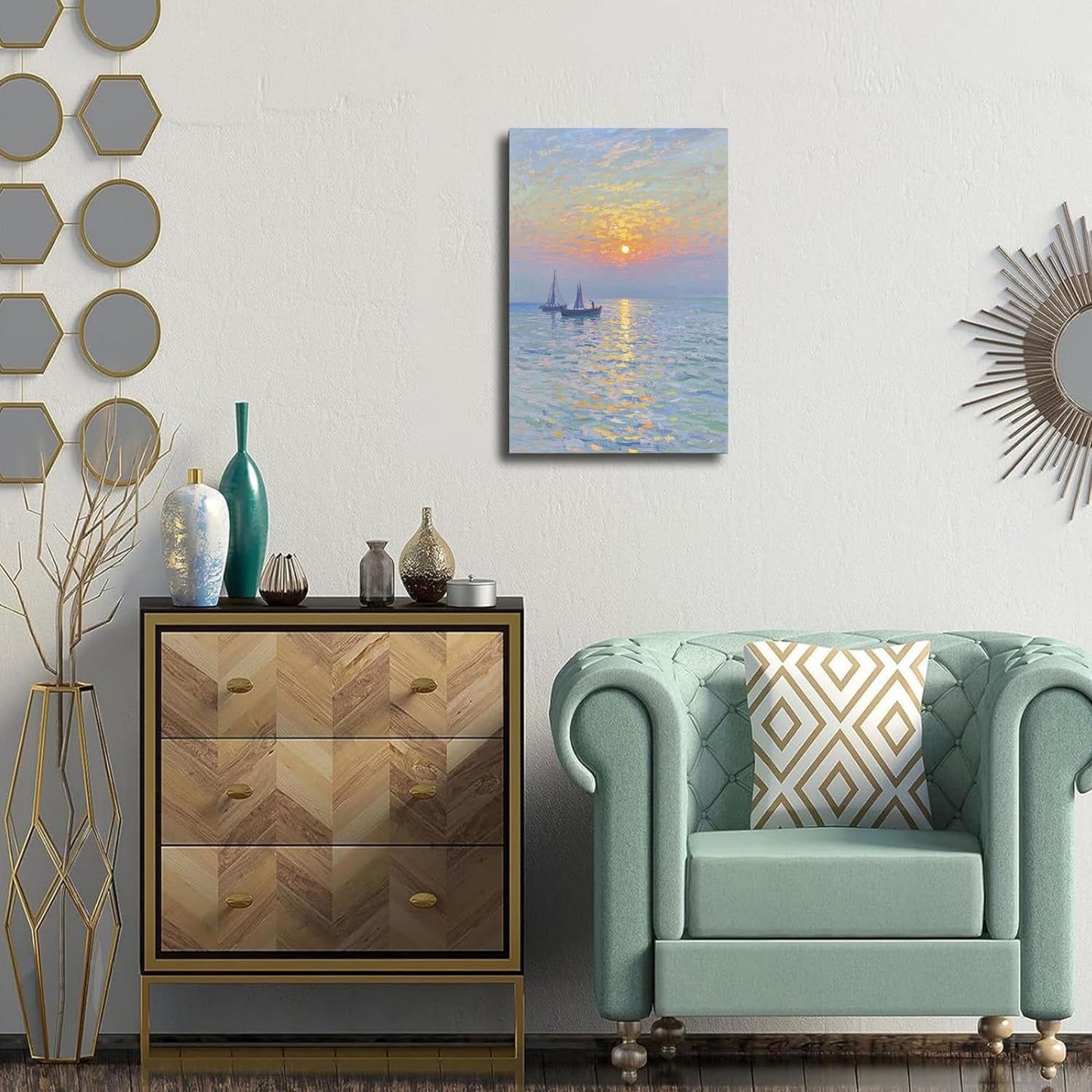 Coastal sailboat scenery poster art decor ocean nautical room decor beautiful sailboat seascape decor suitable for beach villa