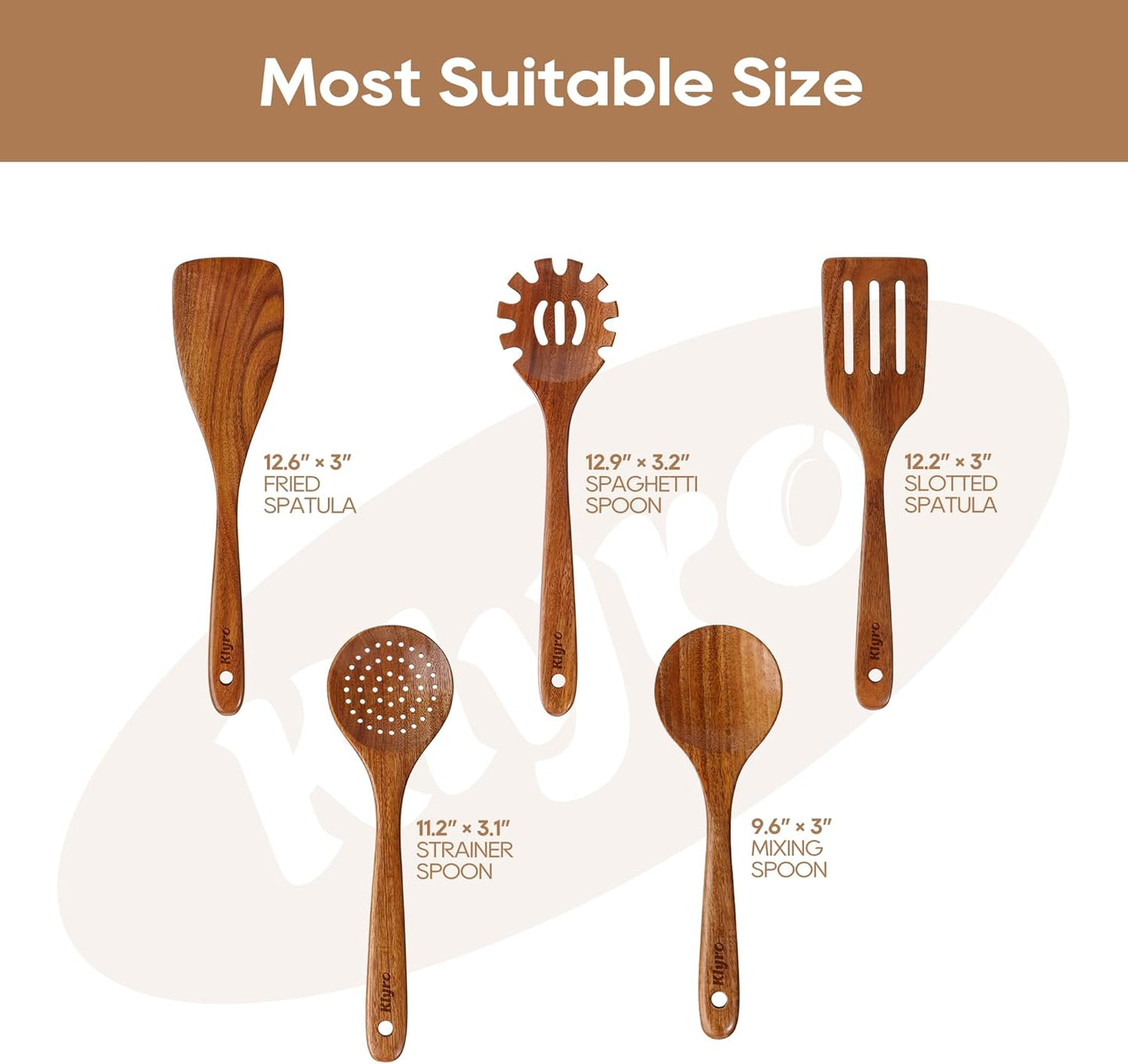 Teak Kitchen Utensils Set, 5 Piece Premium Wooden Cooking Utensils Set, Non-Stick Heat-Resistant Wooden Spoons for Cooking, New Apartment Essentials