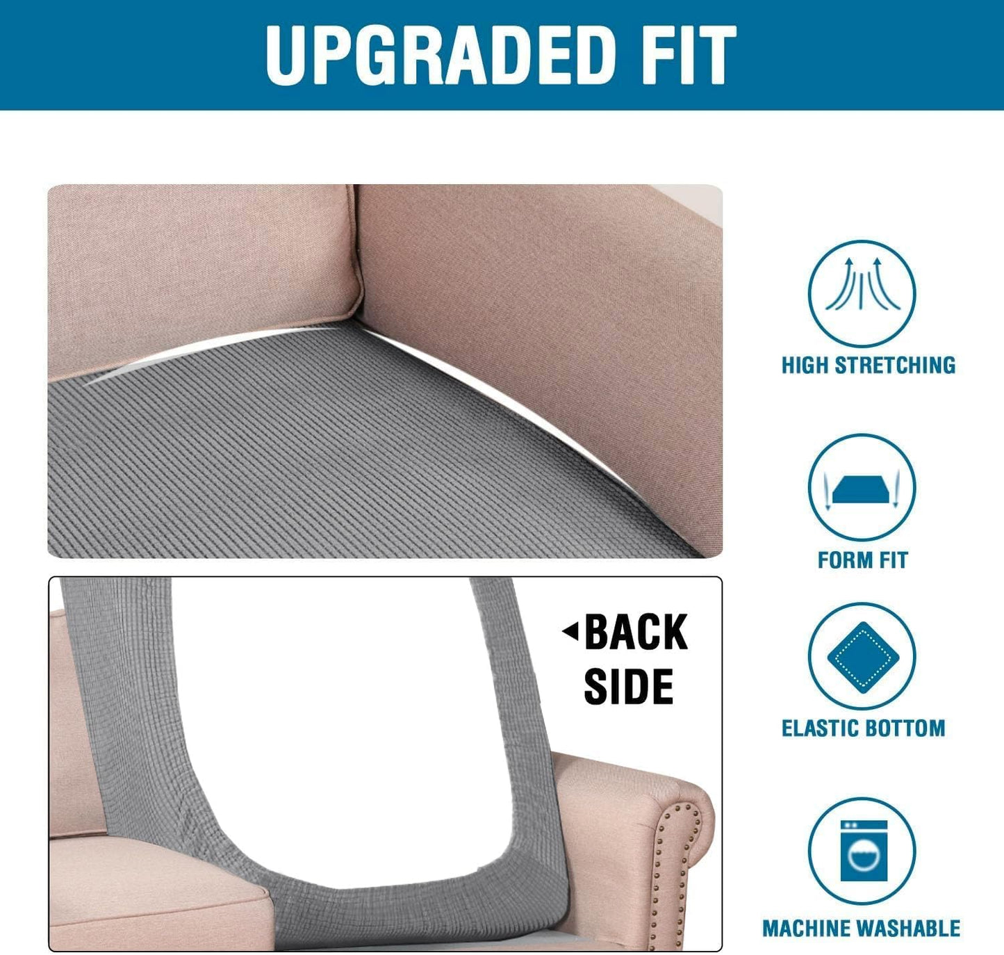 H.VERSAILTEX Super Stretch Individual Chaise Cover Sectional Couch Covers for L Shaped Sofa Both Left/Right Featuring Thick Jacquard Textured Twill Fabric (1 Piece Chaise Cover Large, Dove)