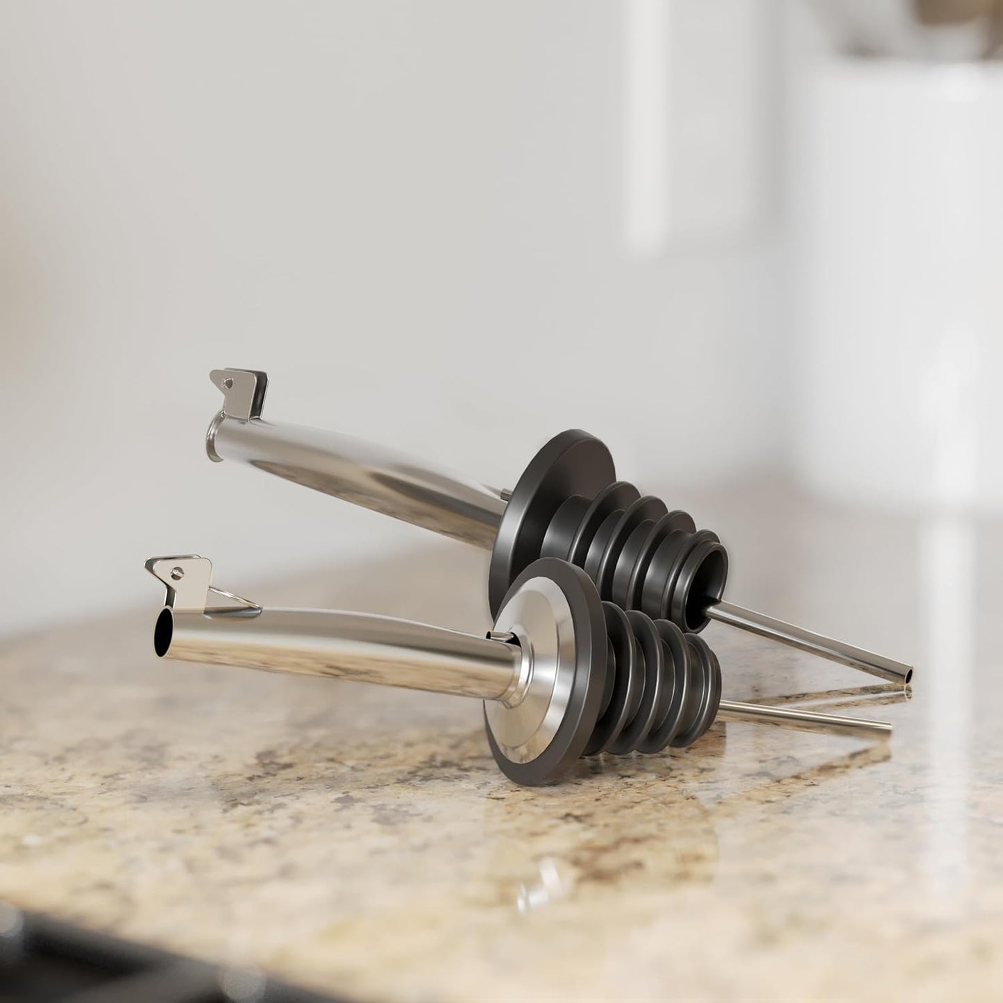 New England Stories Kitchen Cooking Oil Dispenser Set, Olive Oil and Vinegar Bottles, Soy Sauce Dispenser - 4 Pieces, Silver, Durable & Stylish Design