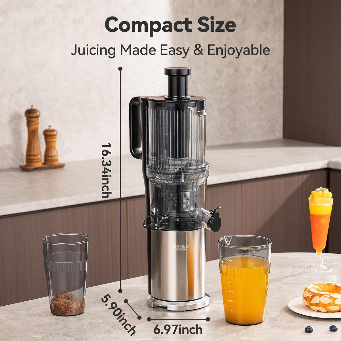 Juicer Machines, Cold Press Juicer with 5.0” Large Feed Chute Fit Whole Fruits & Vegetables, Stainless Steel Masticating Juicer With Pulp Seperation, 99% Juice Purity, 200W Quiet Motor, Easy to Clean
