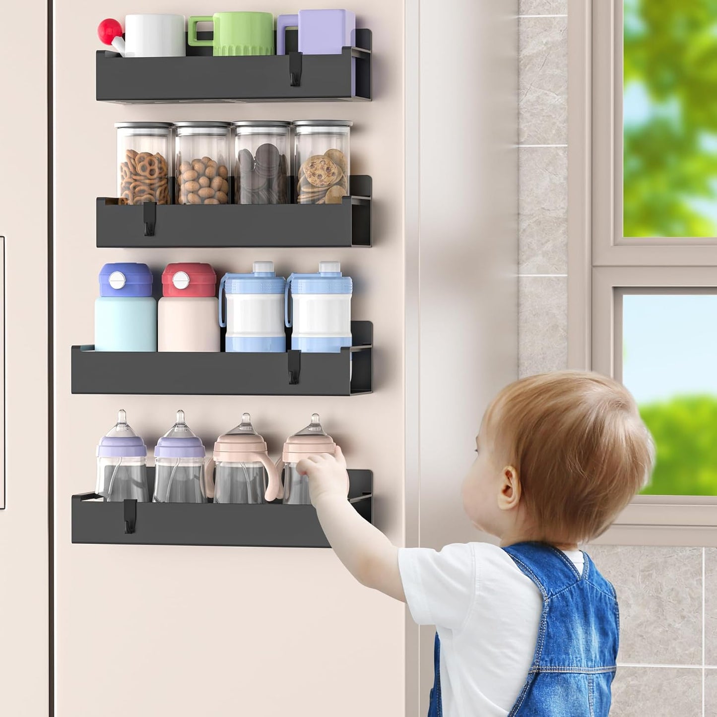 4 Pack Magnetic Spice Rack Organizer for Refrigerator and Oven, Matt Black Fridge Organizers and Storage for Kitchen