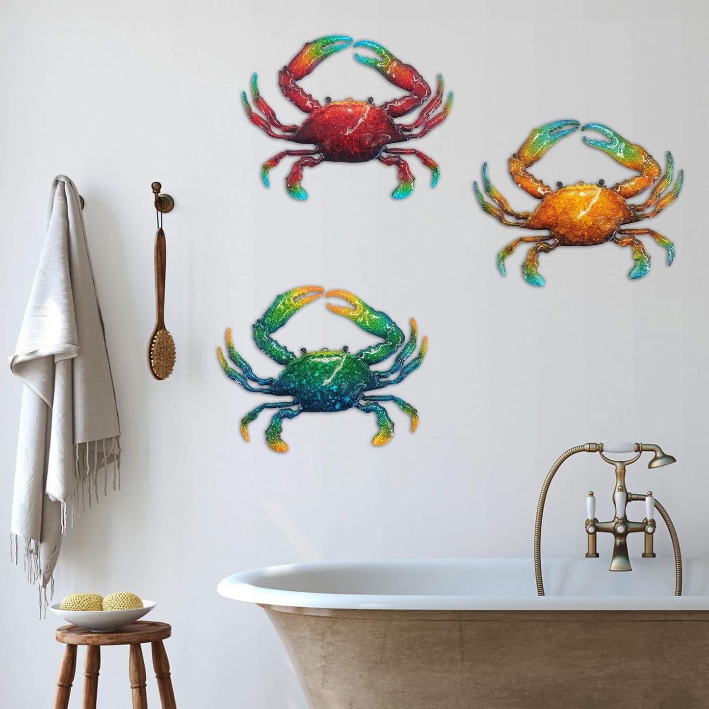 John's Studio Metal Crab Sea Wall Decor Outdoor Garden Hanging Art Sculptures Home Ocean Theme Decorations for Kitchen Bathroom and Pool - 3 PCS