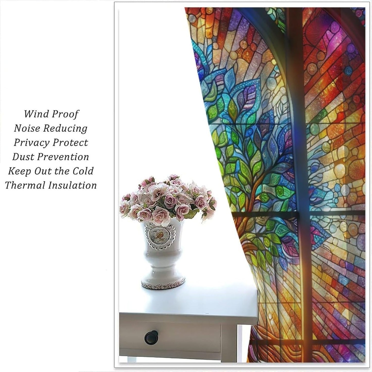 Stained Glass Curtains,Tree of Life Colorful Abstract Art Home Decor Drapes for Bedroom Living Room Kitchen Window Treatment 2 Panels Set Total Size 84" W X 84" L Inch