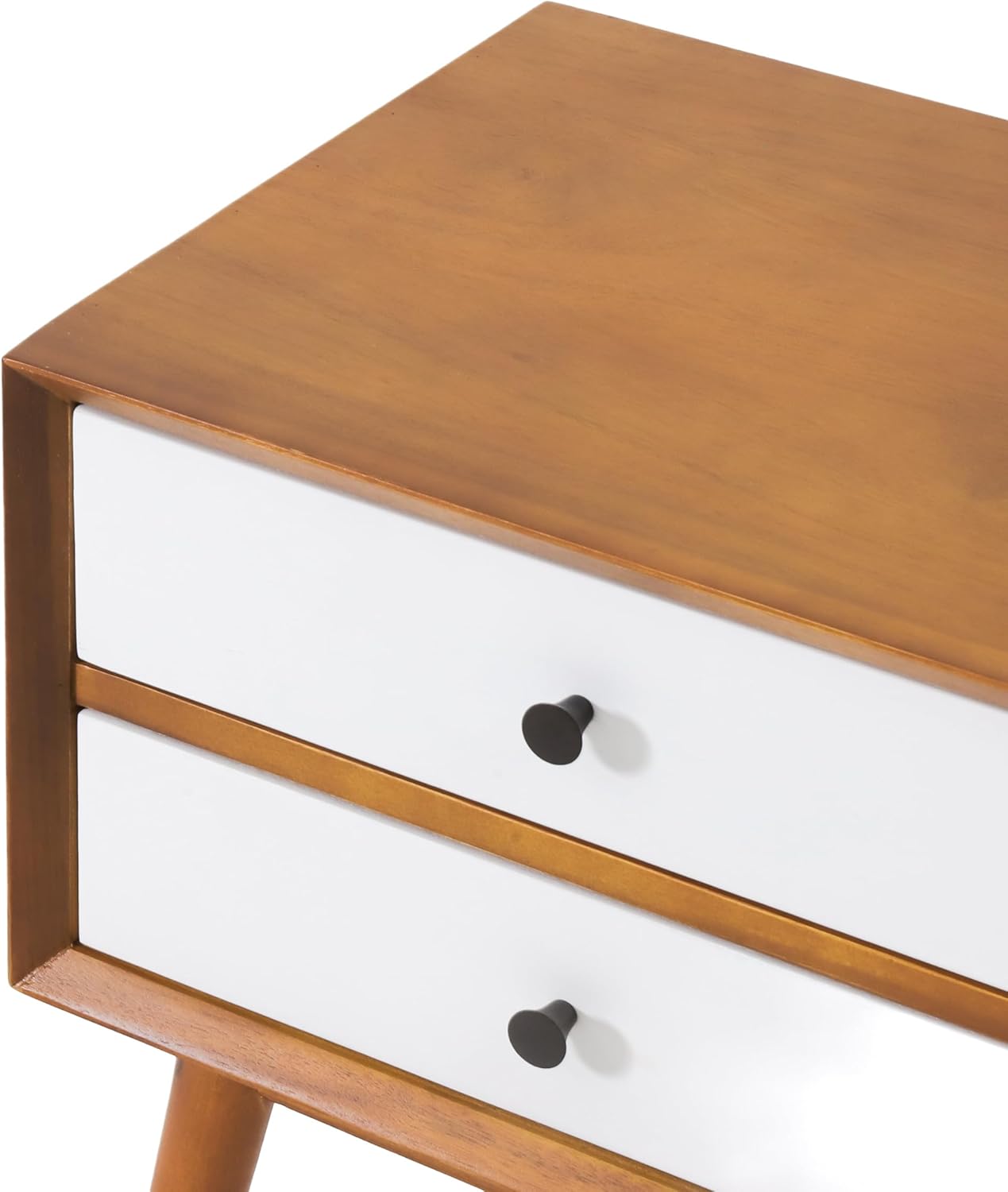 Christopher Knight Home Mid-Century Nightstand, Acacia Wood Nightstand Side Table, Accent Bedside End Table with Solid Wood Legs for Bedroom, Dorm and Small Spaces,White + Natural Oak
