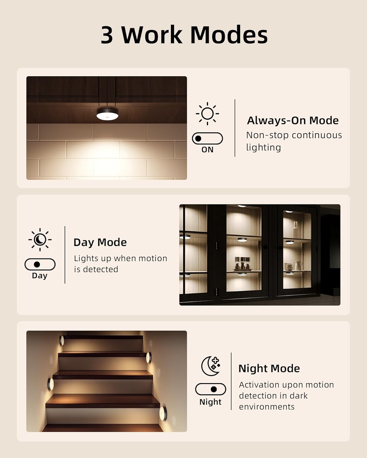 EZVALO Under Cabinet Lighting,1000mAh Rechargeable Puck Lights with Remote,3 Color Temps & 12 RGB Motion Sensor Closet Lights Indoor, Dimmable Under Counter Lights for Kitchen, Shelf Black (6 Packs)