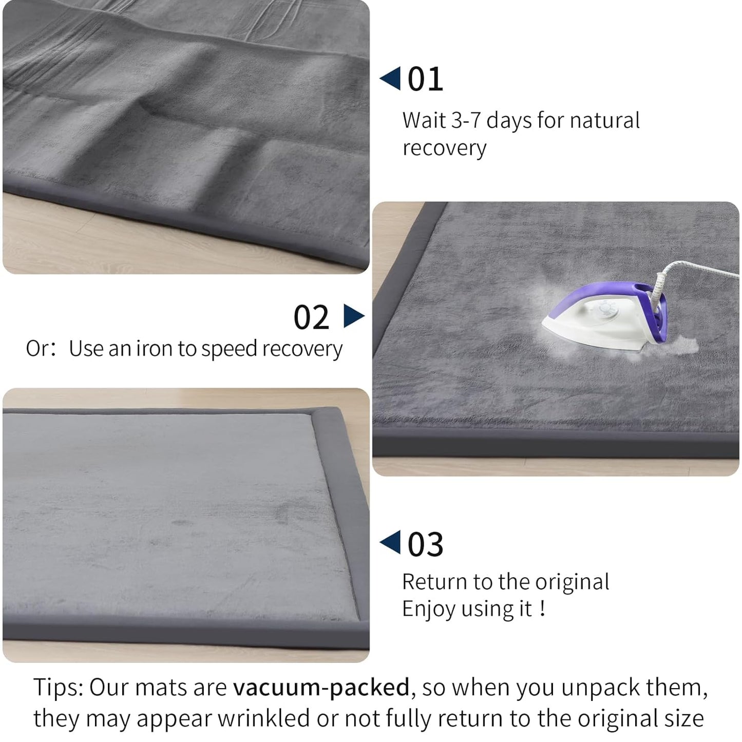 ACOMOPACK Baby Play Mat for Floor 1.3" Thick Memory Foam Play Mat 79"×118" Tummy Time Crawling with Non-Slip Bottom for Living Room,Nursery,Soft Velvet Playpen Mats for Kids,Infants(Dark Grey)