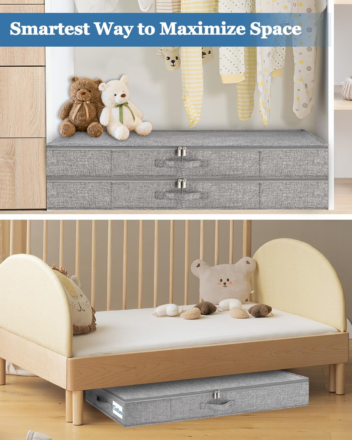 Cirhy Under Bed Storage Containers, 4.5 Inch Tall Low Profile Under Bed Storage with Sturdy Sidewalls & Bottom, UnderBed Storage for Clothes,Shoes, Pillow, Blankets Organizer, 2 Pack Grey