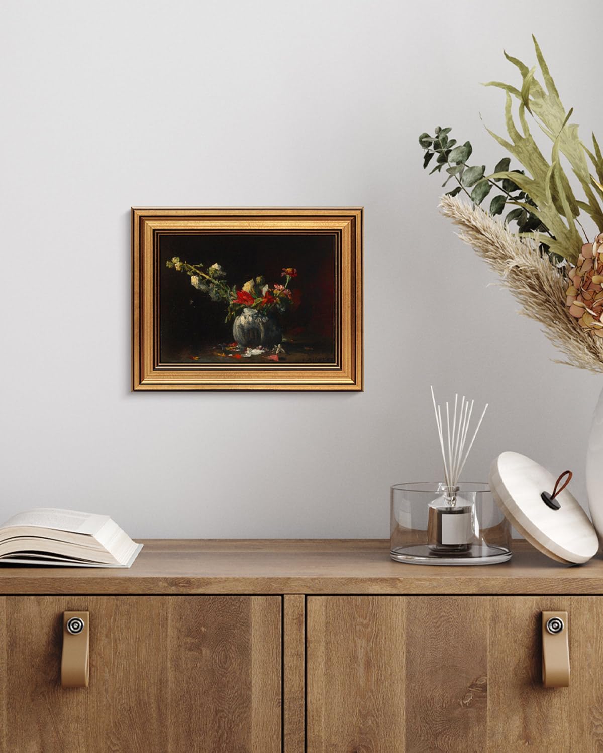 HUARCEY Gold Framed Vintage Wall Art for Living Room, Flowers Painting Prints Shelf Decor for Kitchen, Aesthetic Bedroom Wall Art, Autumn Gifts for Friends or Family - Fading 10L x 8W