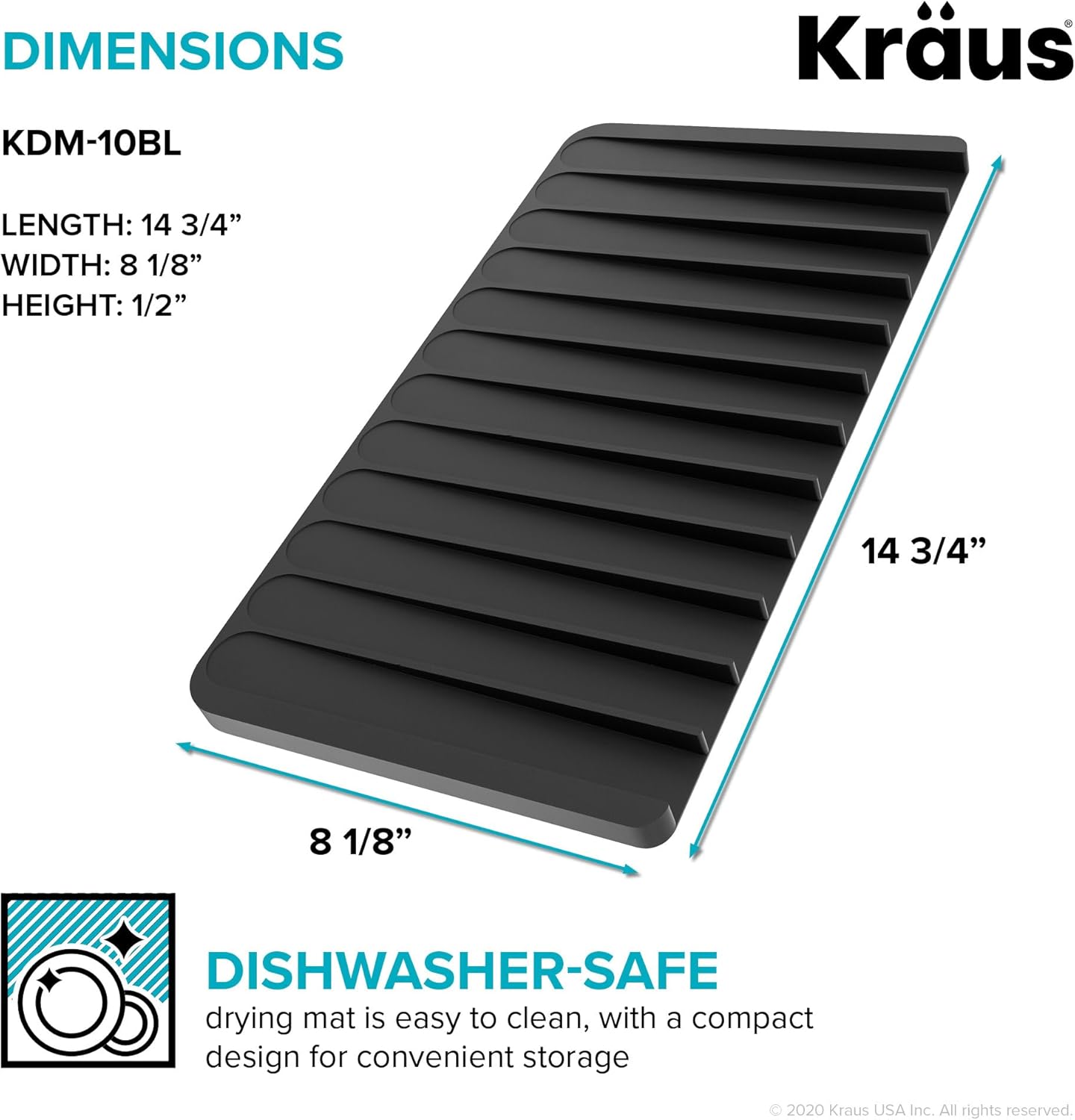 Kraus Roll Up Dish Drying Rack with Self-Draining Silicone Dish Drying Mat and Silicone Soap Dish Holder in Dark Grey, KDM-KRM-10DG