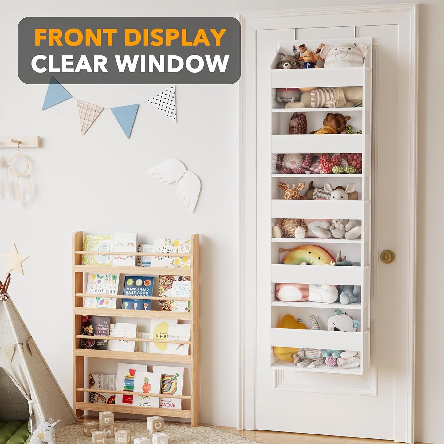 SpaceAid 1 Pack Over The Door Organizer with 5 Large Pockets and 10 Mesh Side Pockets, 5 Layers Door Organizer Hanging with Clear Window for Bedroom, Bathroom, Pantry and Nursery, White