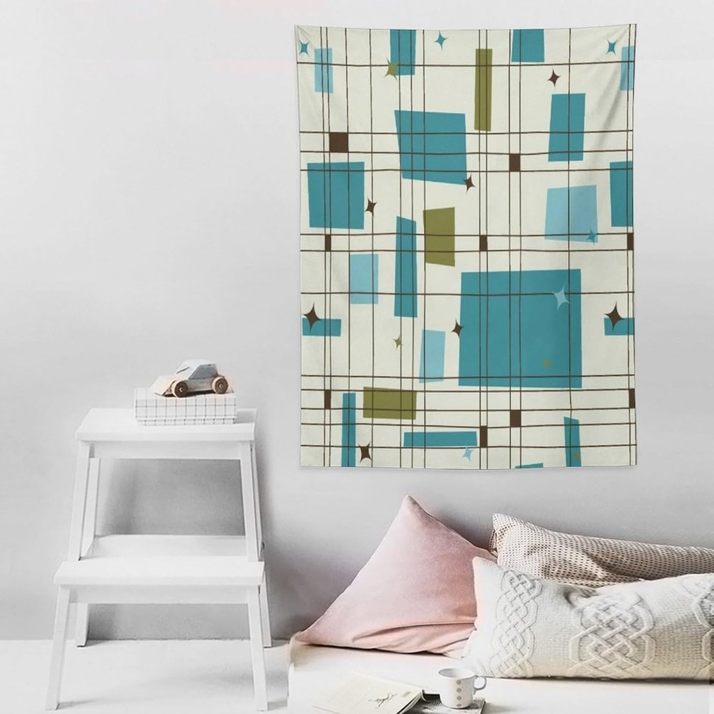 ICMOLYYENLO Boho Medieval Cat Tapestry, Abstract Atomic Starburst Geometric Aesthetic Art Wall Hanging For Bedroom Living Room Dormitory 60x60 Inches