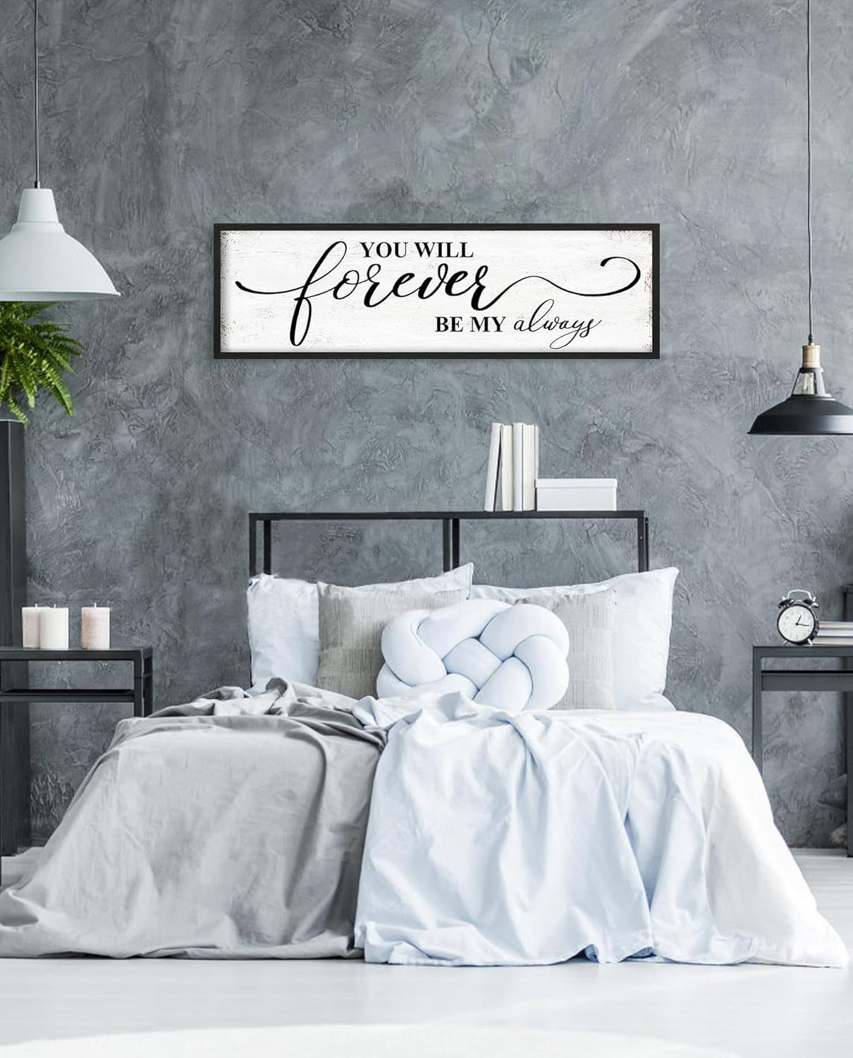You Will Forever Be My Always Sign: Inspirational Quotes Master Bedroom Signs Wall Decor Above Bed Framed Hanging Wall Plaques 12" x 40",Modern Farmhouse Family Signs Rustic Wall Art