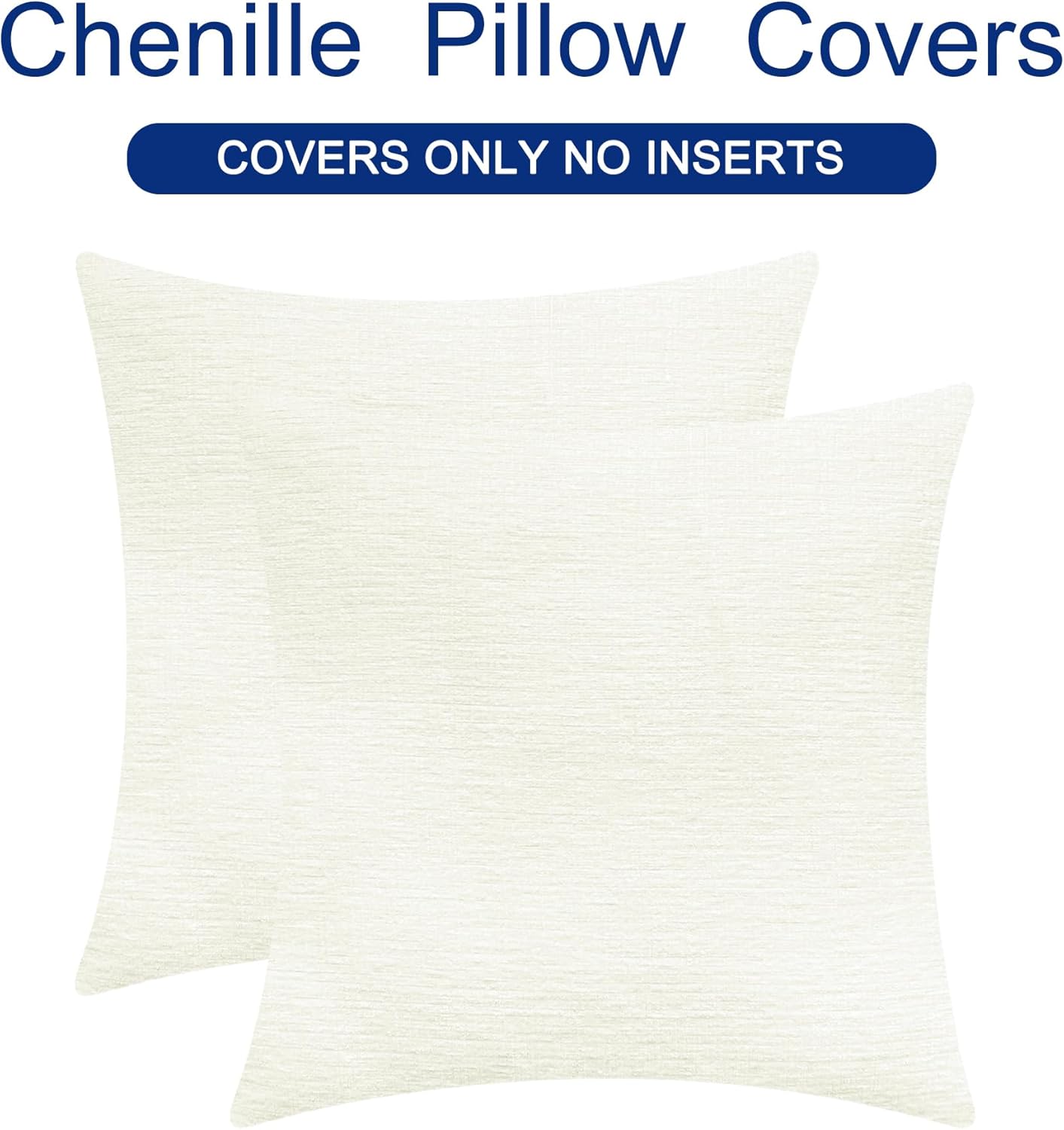 CaliTime Throw Pillow Covers Decorative 24 X 24 Inches Pack of 2 Cozy Chenille Cushion Cases for Couch Sofa Bed Living Room Home Cream