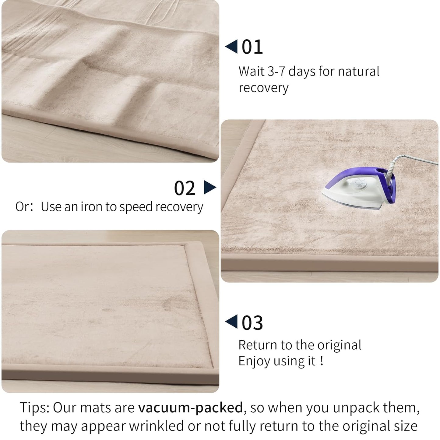 ACOMOPACK Baby Play Mat for Floor 1.3" Thick Memory Foam Play Mat 79"×118" Tummy Time Crawling with Non-Slip Bottom for Living Room,Nursery,Soft Velvet Playpen Mats for Kids,Infants(Beige)