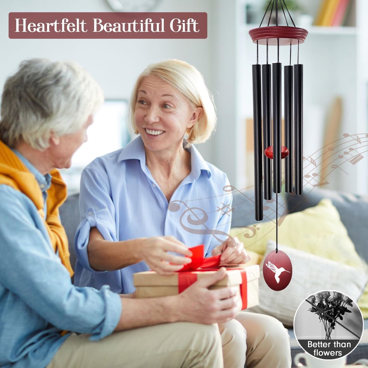 Hummingbird Wind Chimes – 33" Outdoor Tuned Melody Wind Chime, Soothing Memorial Gift for Mom & Grandma, Weather-Resistant Metal Chimes for Garden, Patio, Yard & Home Décor