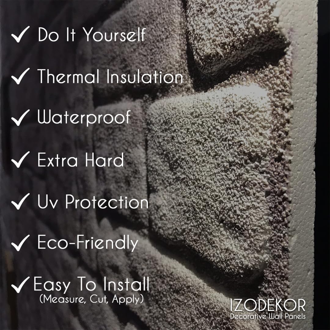 IZODEKOR 3D Wall Panels Brick Effect - Cladding, Stone Look, Styrofoam Facing for Living Room, Kitchen, Bathroom, Balcony, Bedroom, Back of Counter and Teras | Old Town (10 x Panels) - Covers 53 sq ft