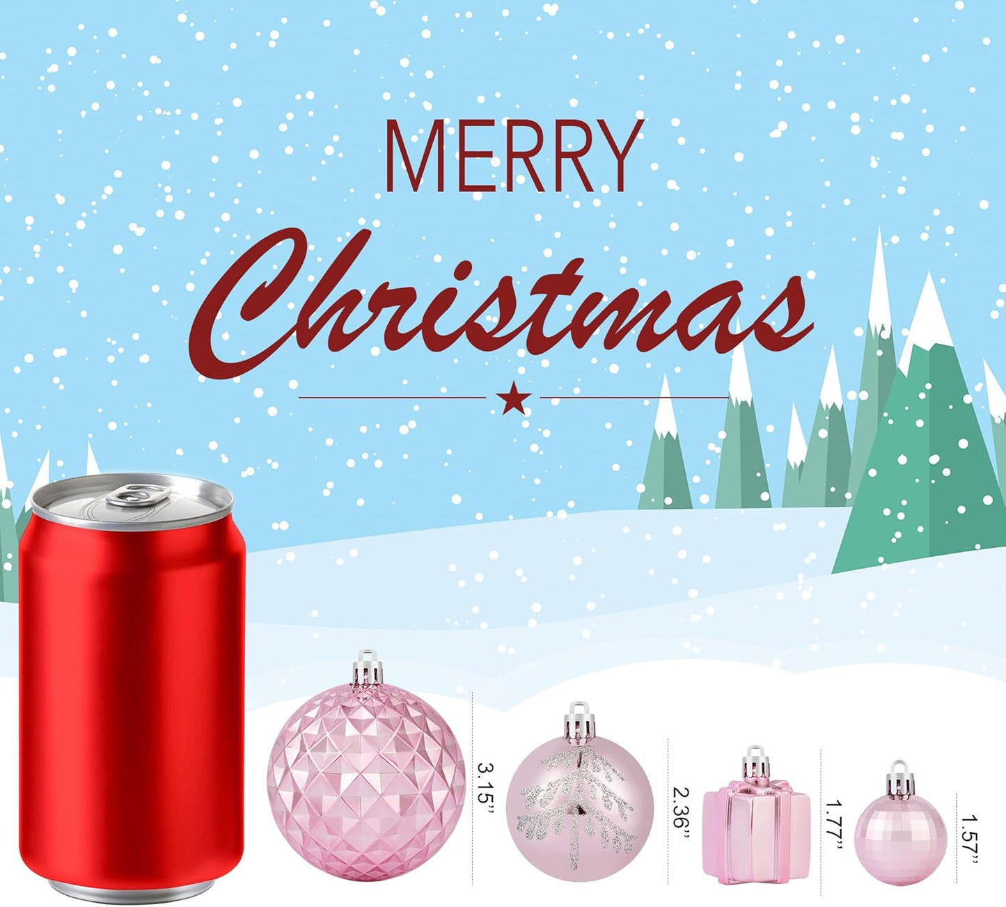 116Pcs Pink Christmas Ball Ornaments Set, Shatterproof Christmas Hanging Decoration Set with Gift Box, Assorted Decorative Baubles Set for Xmas Tree/Home/Wedding/Party/Holiday (Pink)