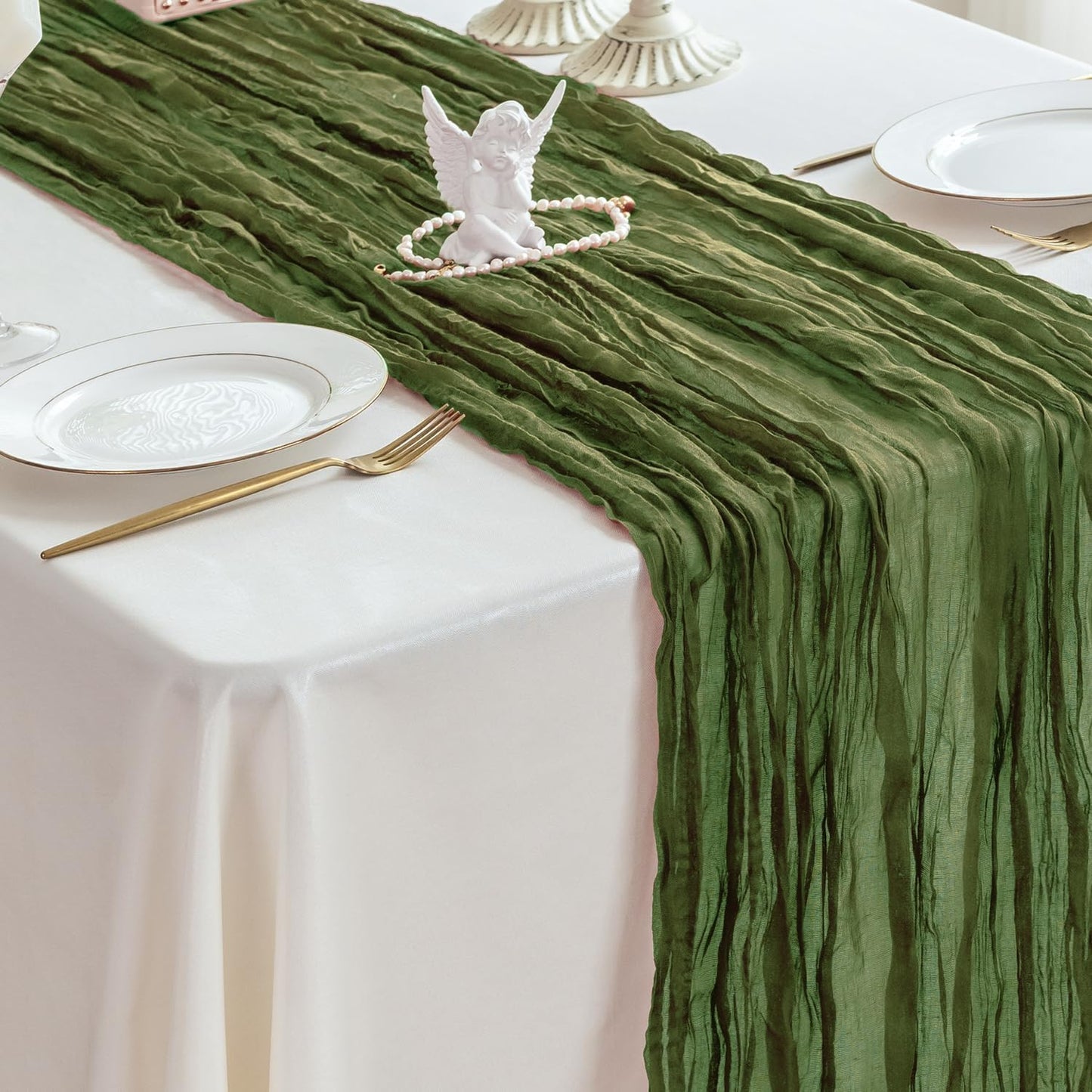 Sioloc 1 Pack Moss Green Cheesecloth Table Runner Fall Autumn Decor for Home 10ft Table Cloth for Tea Wedding Birthday Party Baby Bridal Shower Halloween Thanksgiving