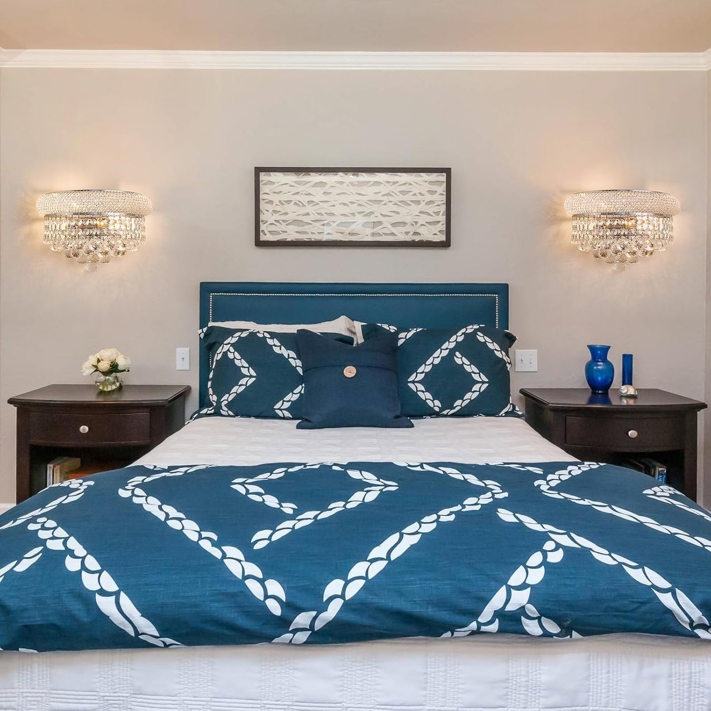 Empire Crystal Wall Sconces, Chrome Wall Light Fixtures, Luxury Wall Lamp for Living Room Bedroom Bathroom Bedside Hallway Stairway