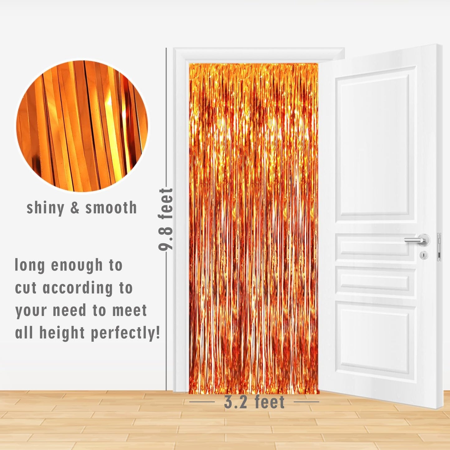 GOER 3.2 ft x 9.8 ft Metallic Tinsel Foil Fringe Curtains Party Photo Backdrop Party Streamers for Birthday,Graduation,New Year Eve Decorations Wedding Decor (3 Packs,Orange)