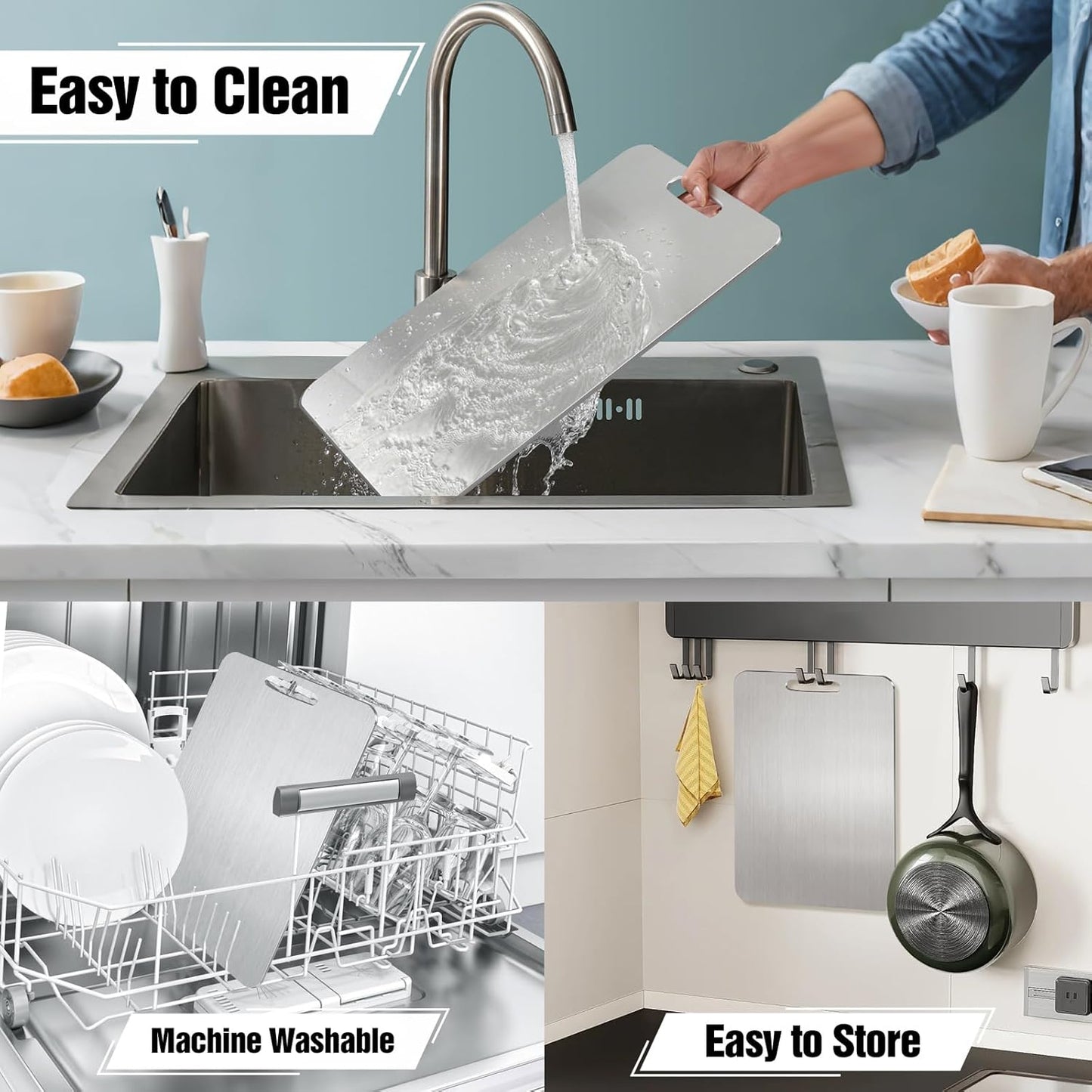 Titanium Cutting Board for Kitchen - 100% Pure Titanium Cutting Boards Non Toxic - 2025 New Upgrade Double Sided Metal Chopping Boards for Meat, Vegetables, Fruits, Dishwasher Safe (14 x 10 In)