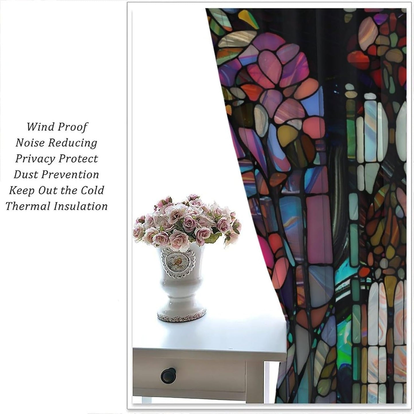 Stained Glass Curtains,Vintage Colorful Abstract Art Home Decor Drapes for Bedroom Living Room Kitchen Window Treatment 2 Panels Set Total Size 84" W X 84" L Inch