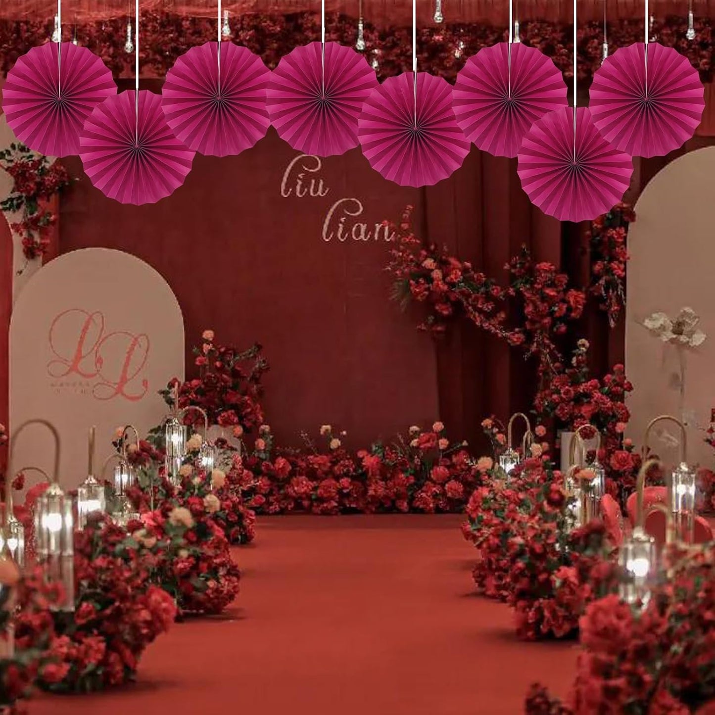 Red Party Decorations,Paper Decorations for Party,Girls Party Decorations Party Paper Fans Bulk 12in,Anniversary Decorations for Party 30 Color DIY Set (Wine Red)