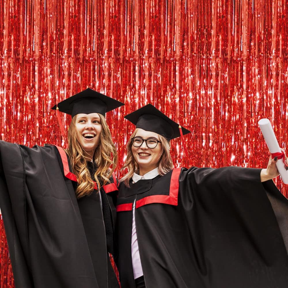 GOER 3.2 ft x 8.2 ft Metallic Tinsel Foil Fringe Curtains Party Photo Backdrop Party Streamers for Birthday,Graduation,New Year Eve Decorations Wedding Decor (5 Packs,Red)