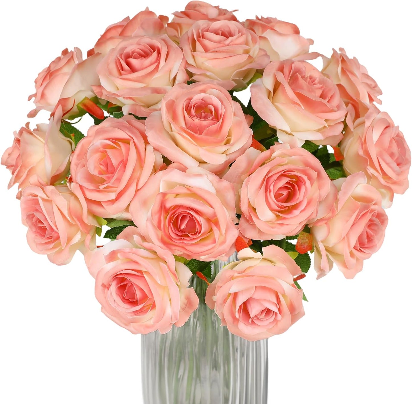 Pink Fake Roses Artificial Flowers - 10 Pcs Fake Artificial Roses Silk Flowers with Stems for Home Wedding Hotel Office Centerpiece Decor(Gradient Pink)